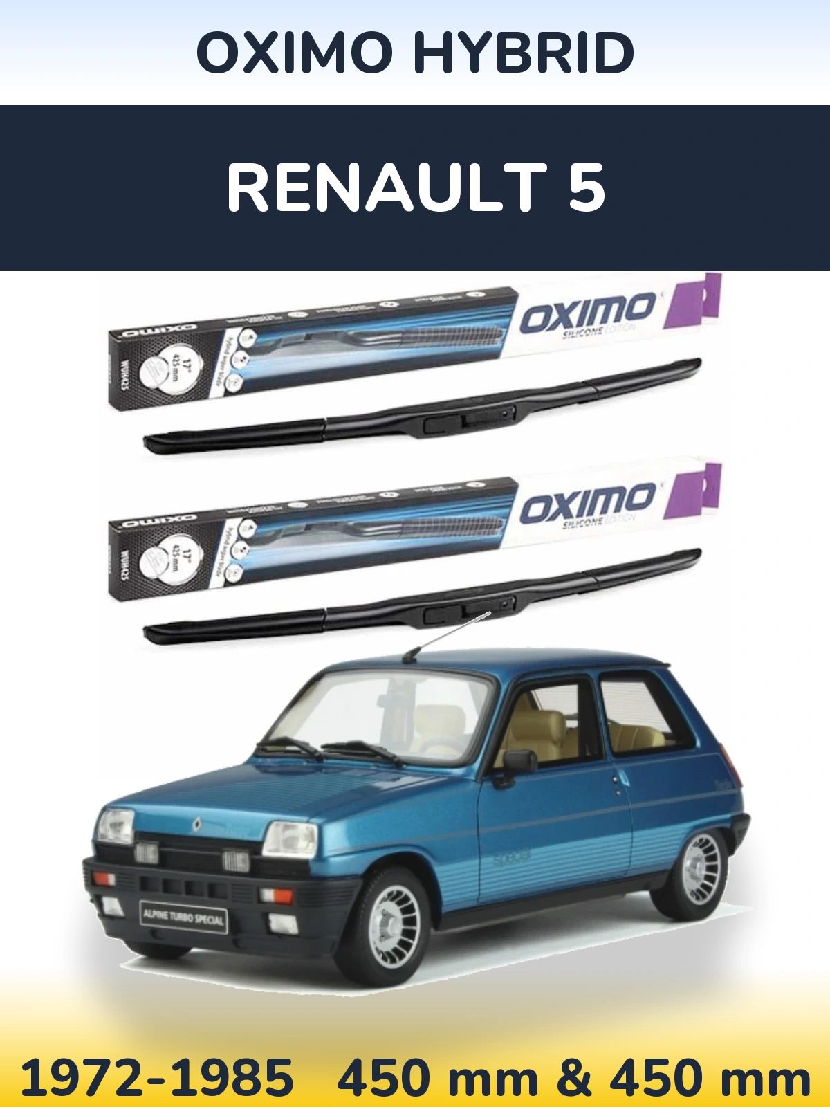 Комплект передних дворников Oximo Hybrid 450 & 450 мм для Renault 5 1972-1985