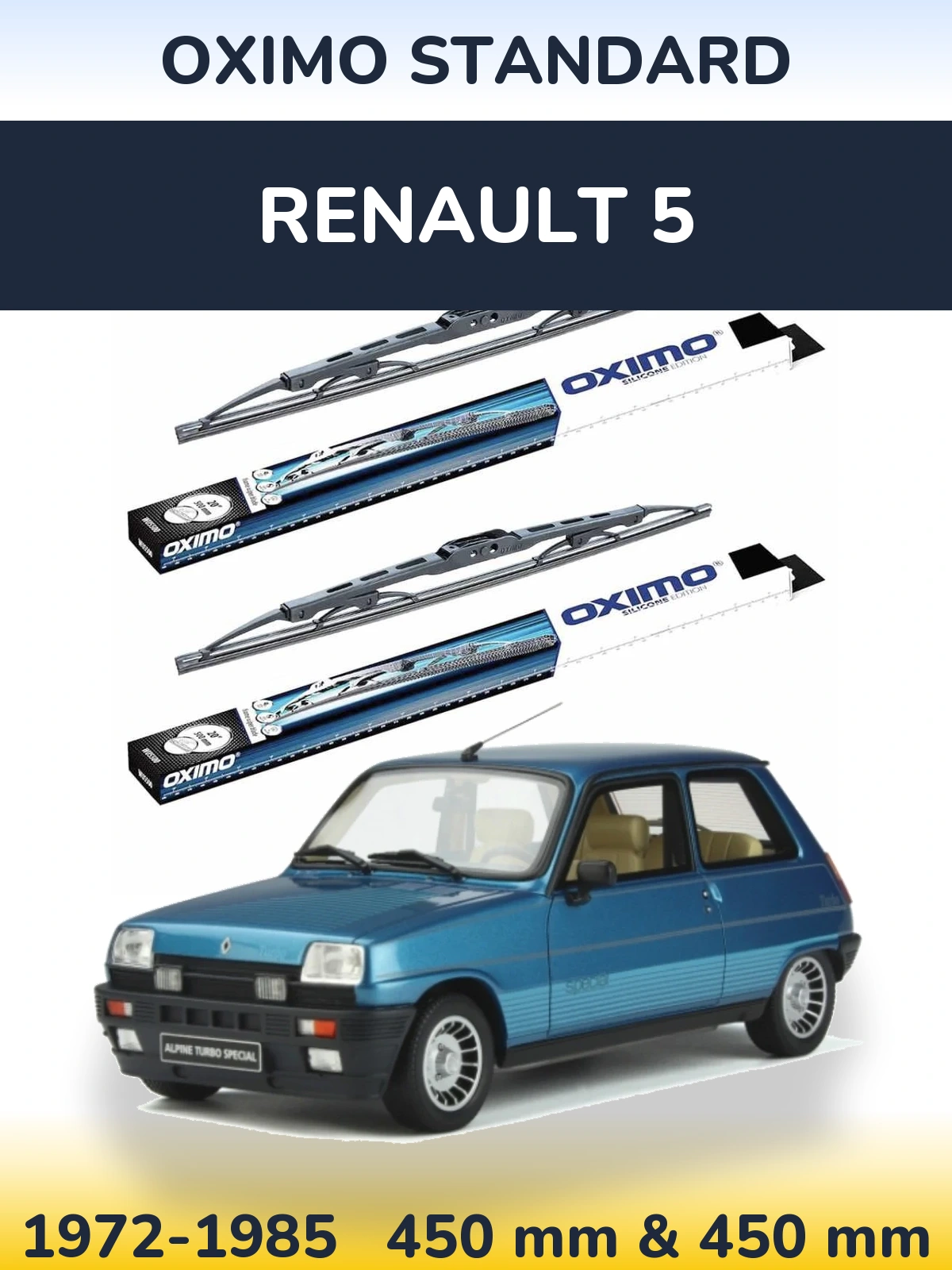Front wiper blade set Oximo Standard 450 & 450 mm for Renault 5 1972-1985