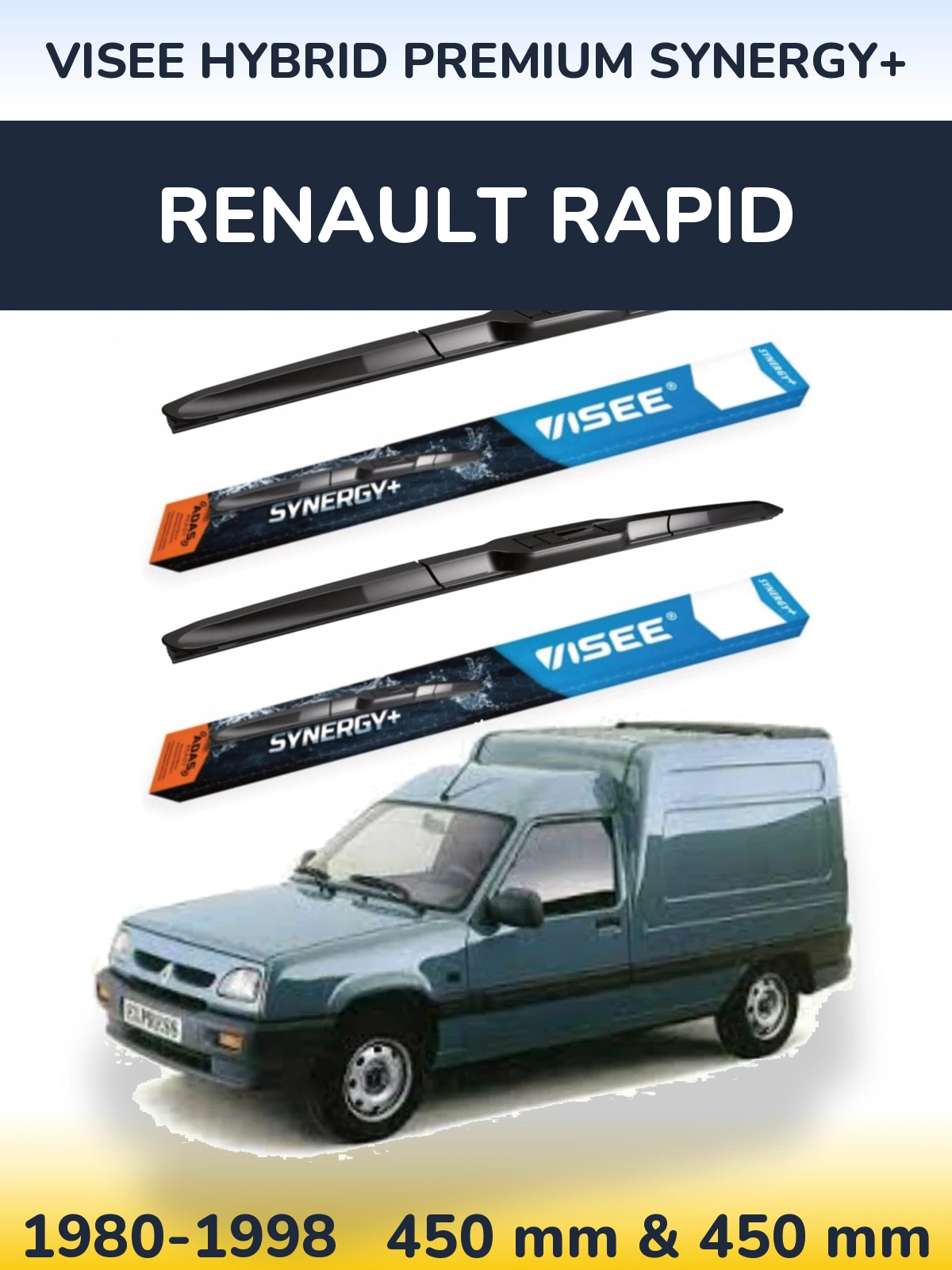 Front wiper blade set VISEE HYBRID PREMIUM SYNERGY+ 450 & 450 mm for Renault Rapid 1980-1998