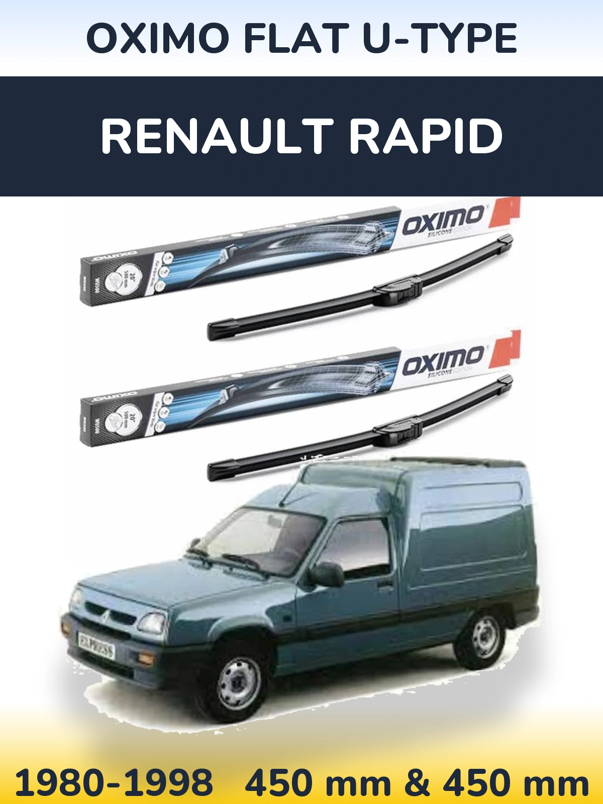 Front wiper blade set Oximo Flat U-type 450 & 450 mm for Renault Rapid 1980-1998