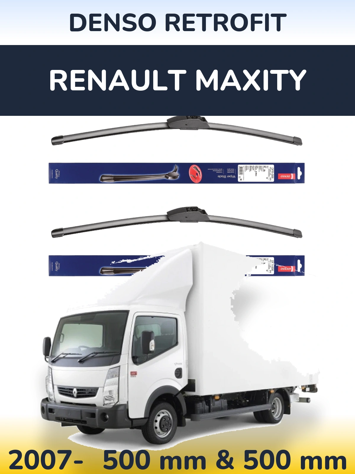 Комплект передних дворников Denso Retrofit 500 & 500 мм для Renault Maxity 2007-2026