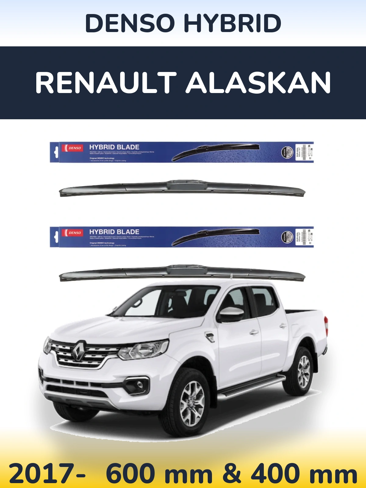 Front wiper blade set Denso Hybrid 600 & 400 mm for Renault Alaskan 2017-2026