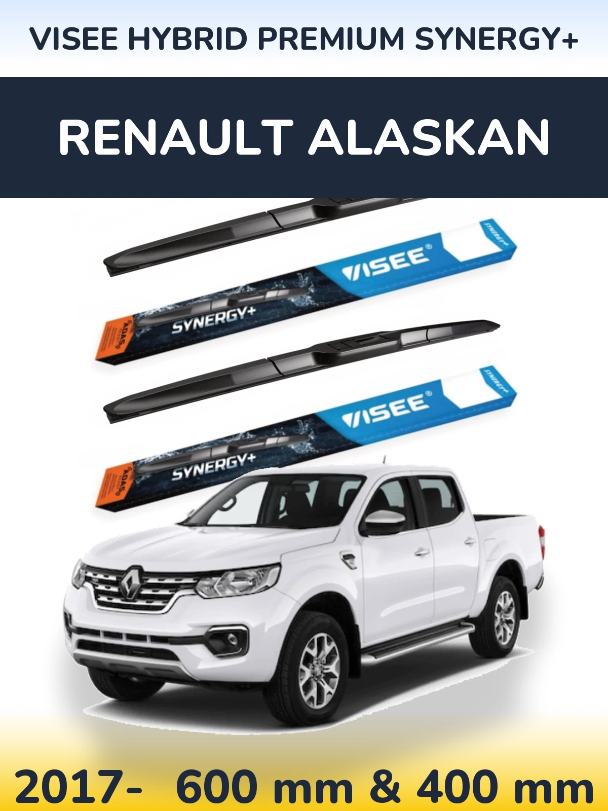 Front wiper blade set VISEE HYBRID PREMIUM SYNERGY+ 600 & 400 mm for Renault Alaskan 2017-2026