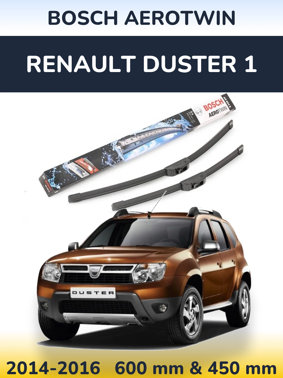 Front wiper blade set BOSCH AeroTwin 600 & 450 mm for Renault Duster 1 2014-2016