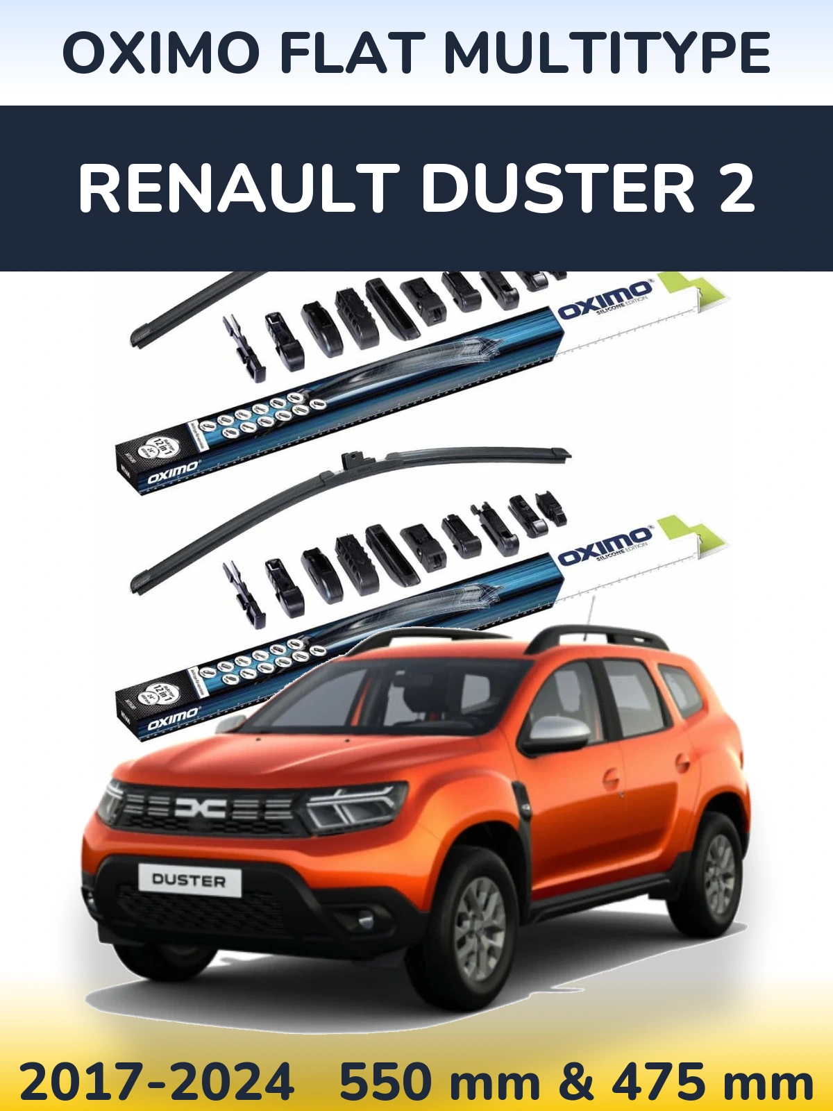 Front wiper blade set Oximo Flat MultiTypee 550 & 475 mm for Renault Duster 2 2017-2024