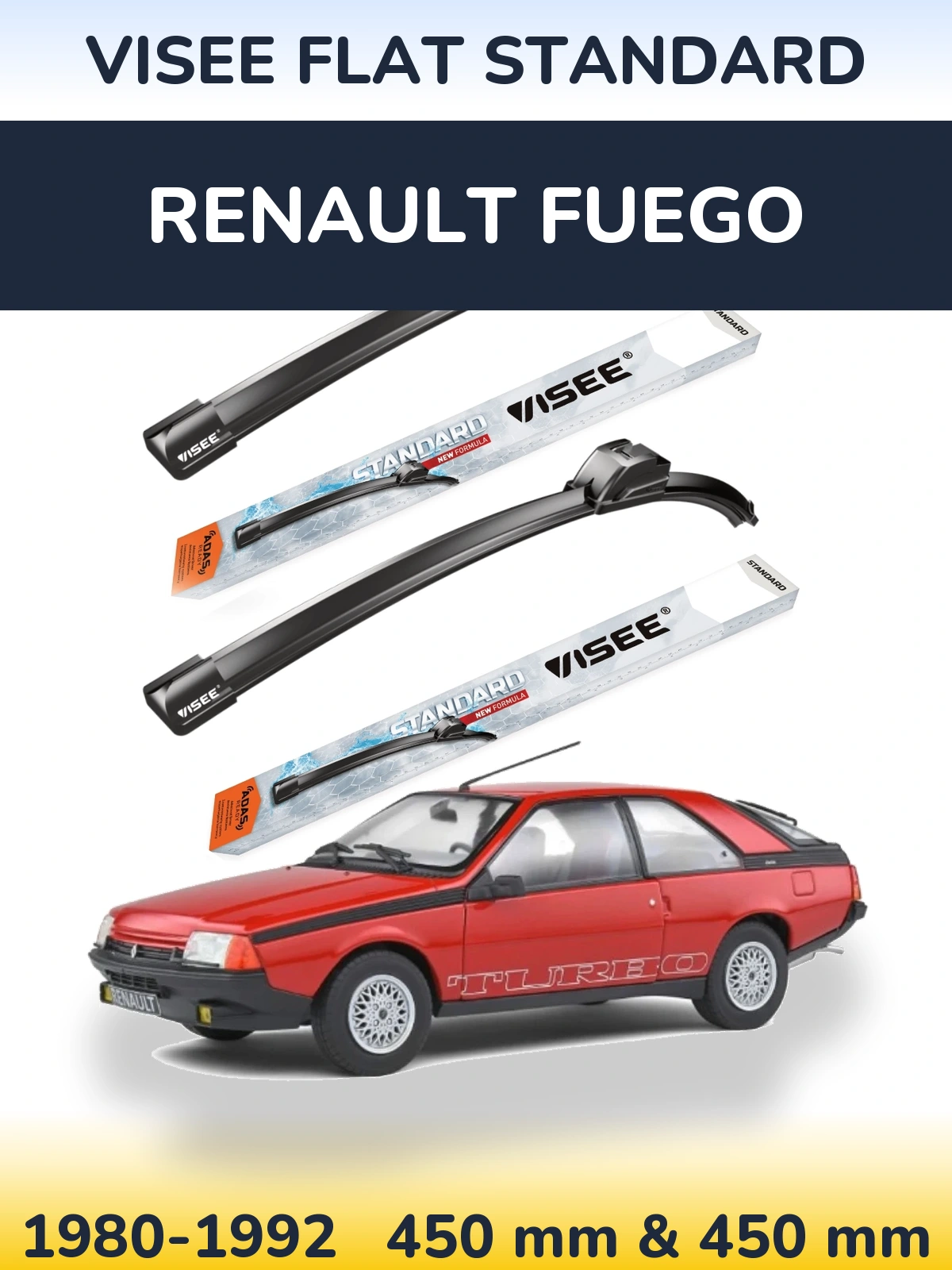 Комплект передних дворников VISEE FLAT STANDARD 450 & 450 мм для Renault Fuego 1980-1992