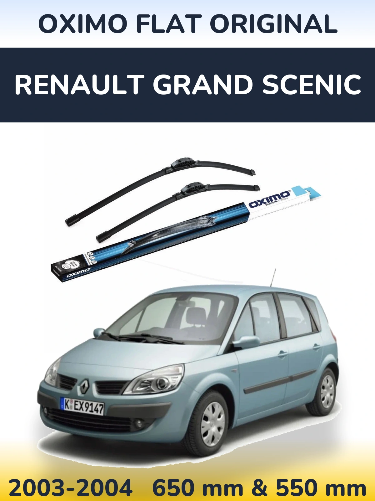 Front wiper blade set Oximo Flat Original 650 & 550 mm for Renault Grand Scenic 2003-2004