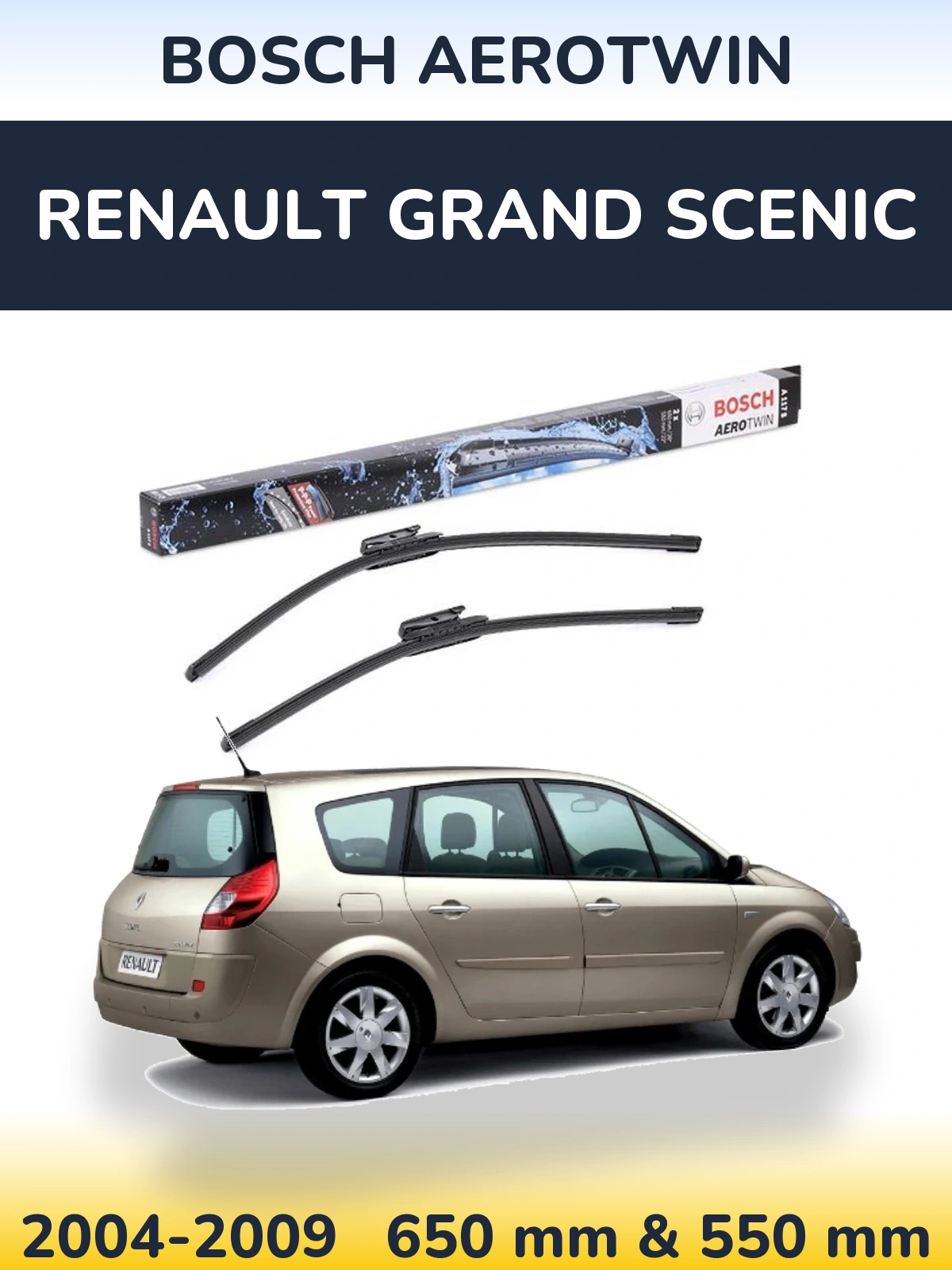 Комплект передних дворников BOSCH AeroTwin 650 & 550 мм для Renault Grand Scenic 2004-2009