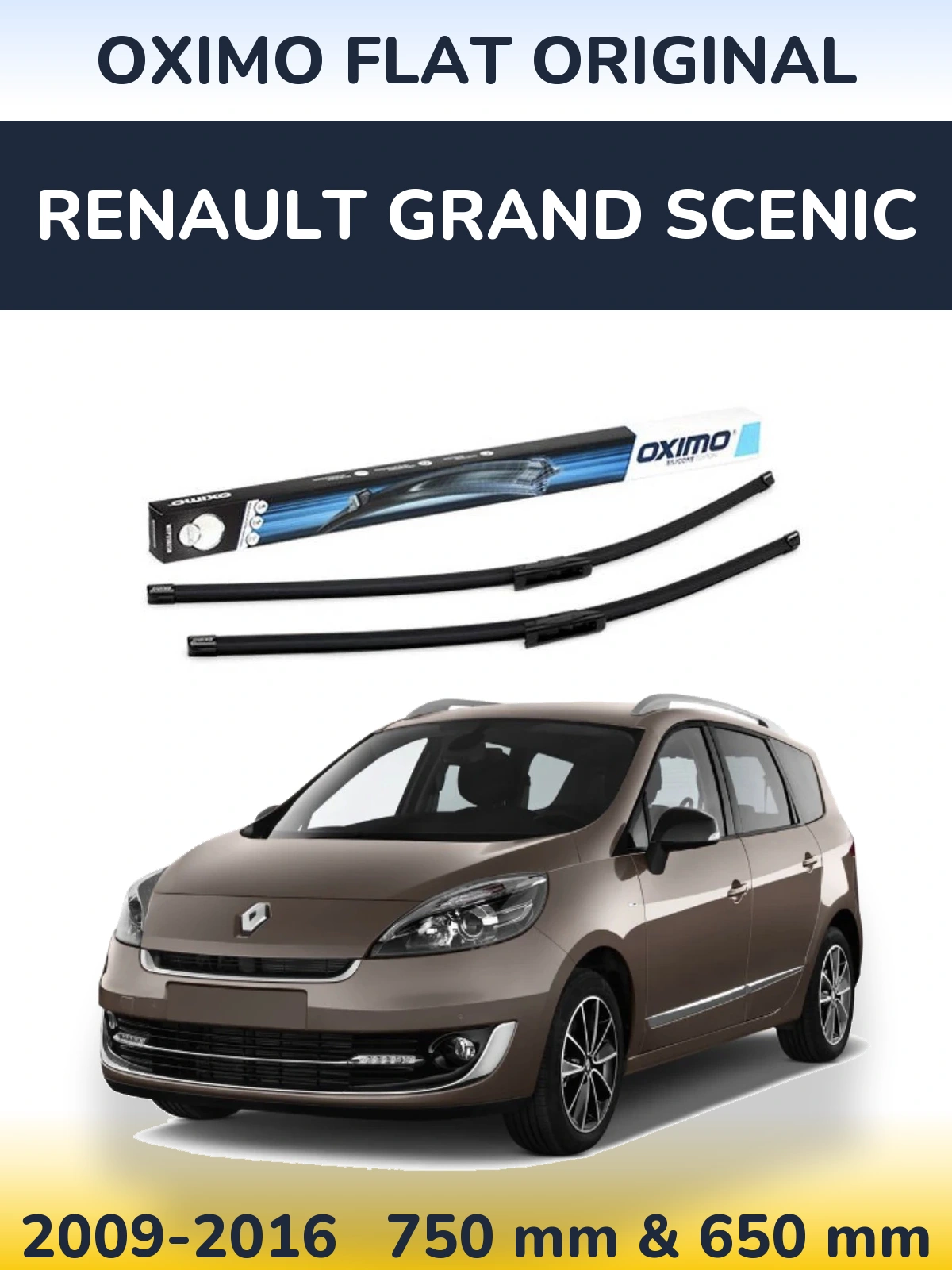 Front wiper blade set Oximo Flat Original 750 & 650 mm for Renault Grand Scenic 2009-2016