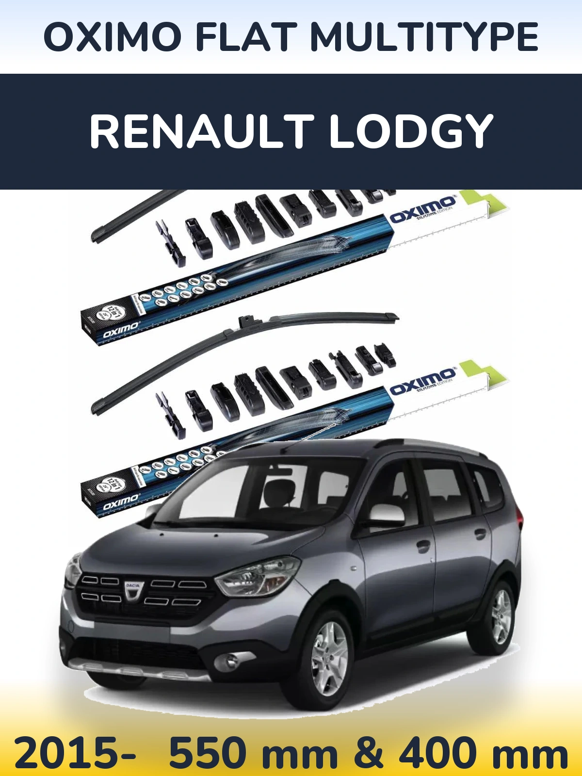Front wiper blade set Oximo Flat MultiTypee 550 & 400 mm for Renault Lodgy 2015-2026