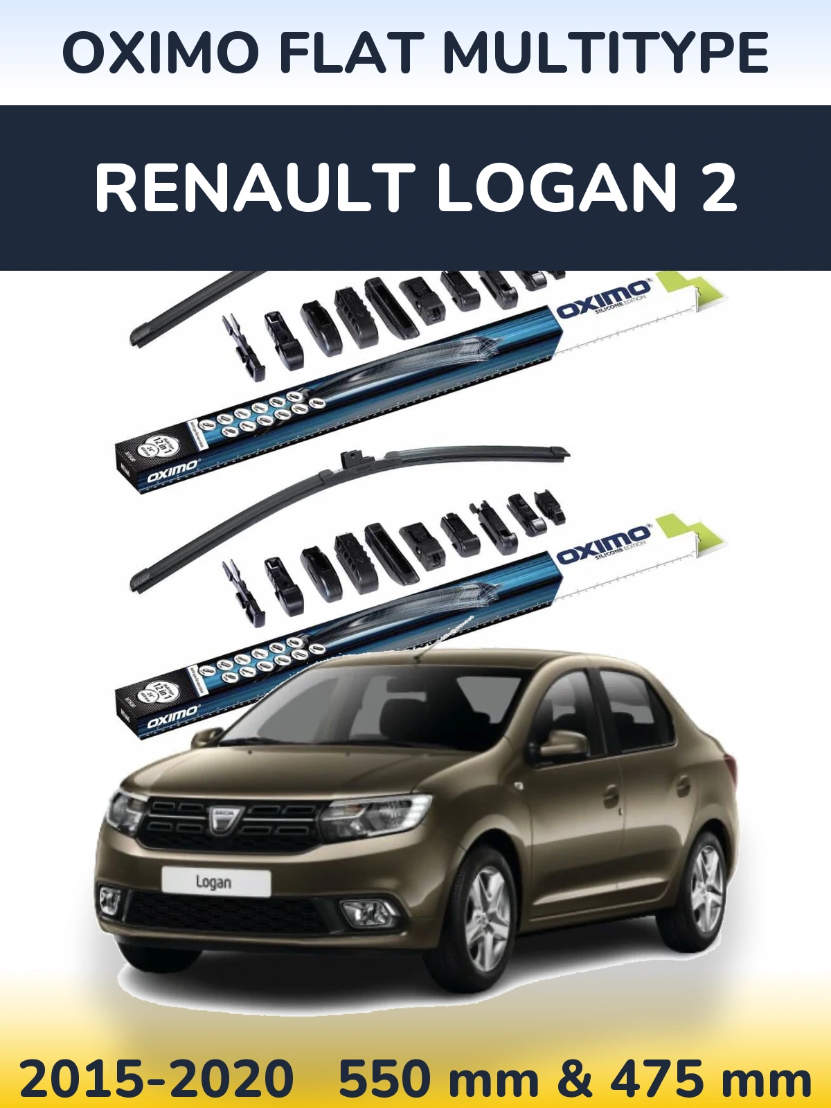 Front wiper blade set Oximo Flat MultiTypee 550 & 475 mm for Renault Logan 2 2015-2020