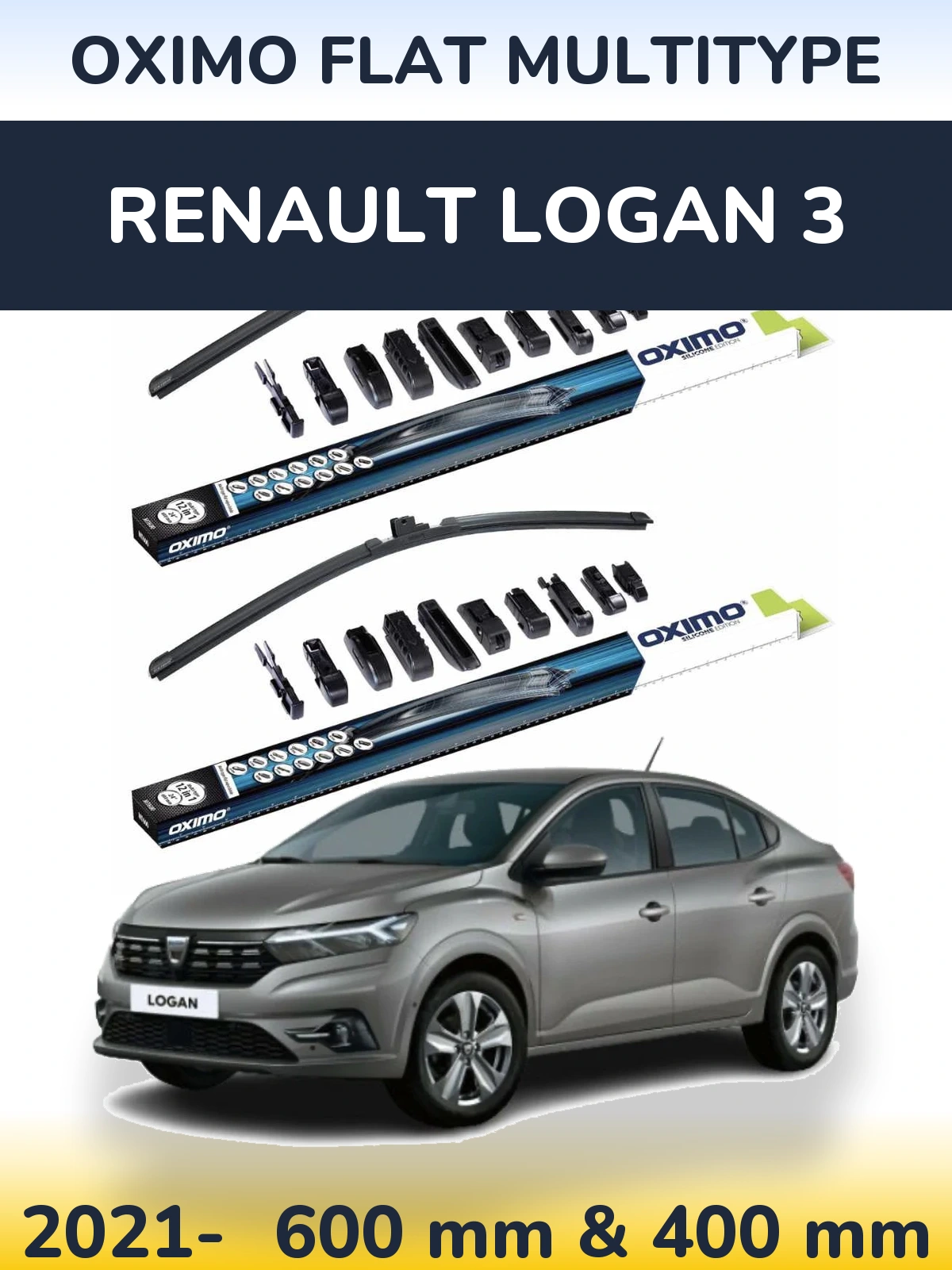 Front wiper blade set Oximo Flat MultiTypee 600 & 400 mm for Renault Logan 3 2021-2026