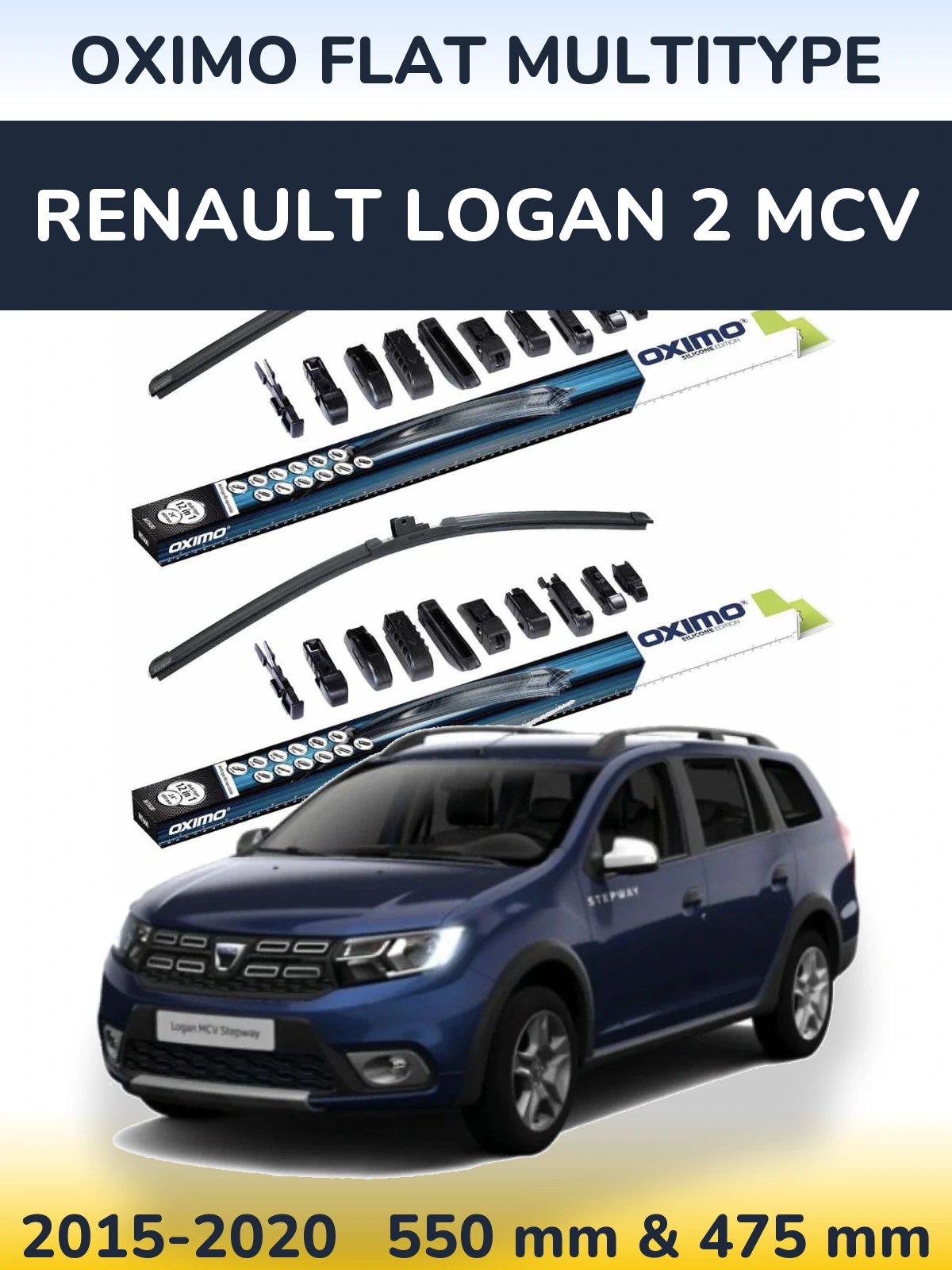 Front wiper blade set Oximo Flat MultiTypee 550 & 475 mm for Renault Logan 2 MCV 2015-2020