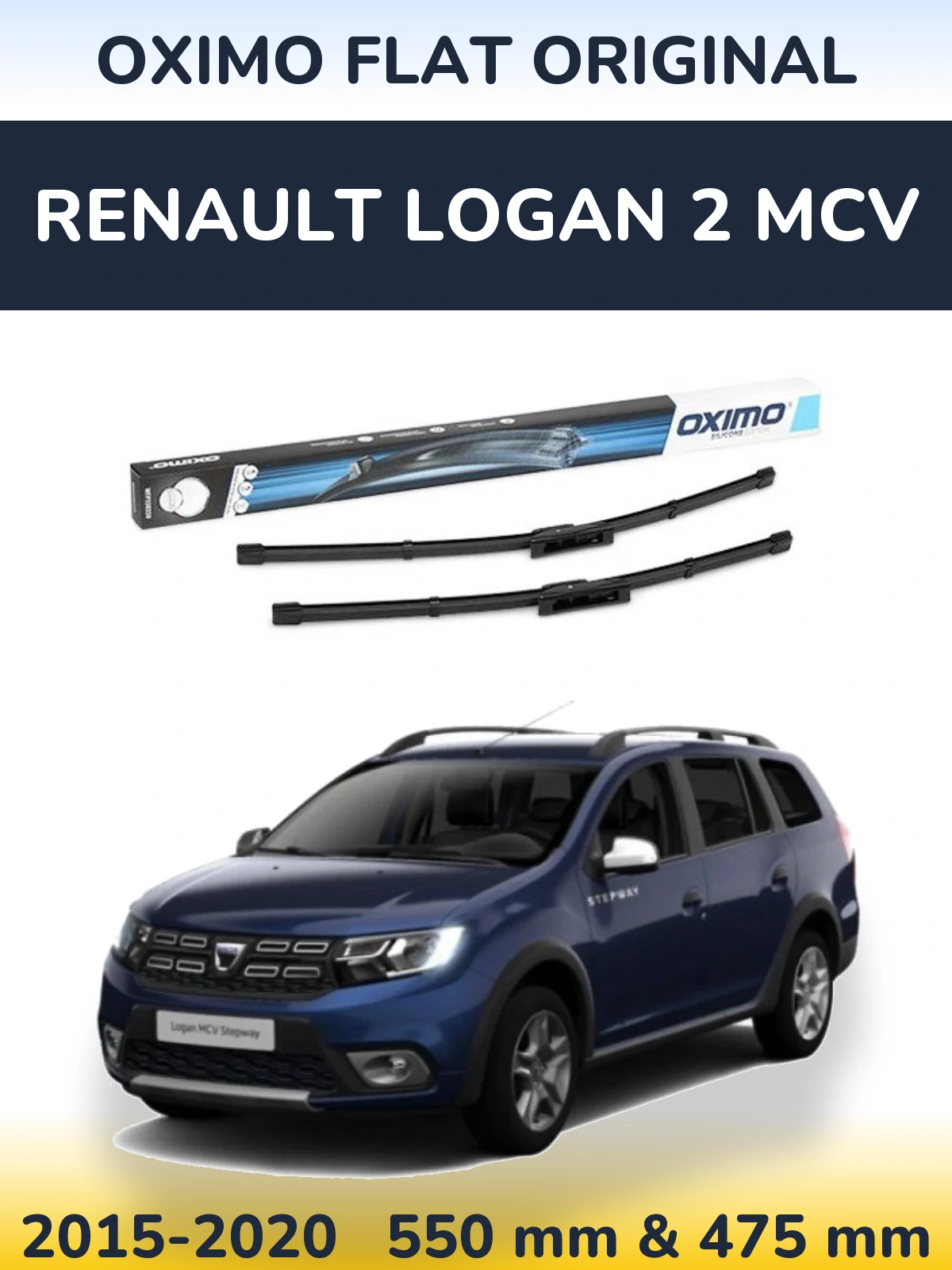 Front wiper blade set Oximo Flat Original 550 & 475 mm for Renault Logan 2 MCV 2015-2020