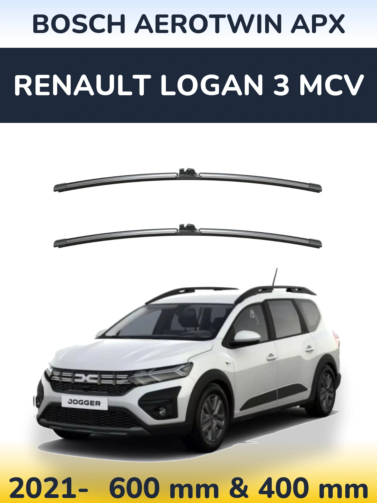 Front wiper blade set BOSCH AeroTwin APX 600 & 400 mm for Renault Logan 3 MCV 2021-2026
