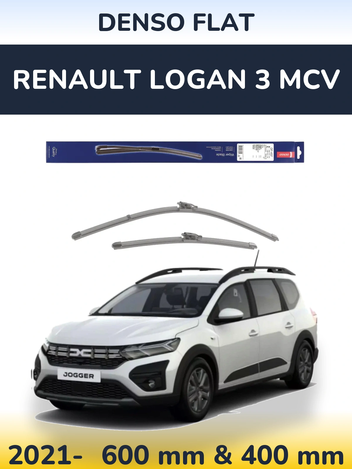 Front wiper blade set Denso Flat 600 & 400 mm for Renault Logan 3 MCV 2021-2026
