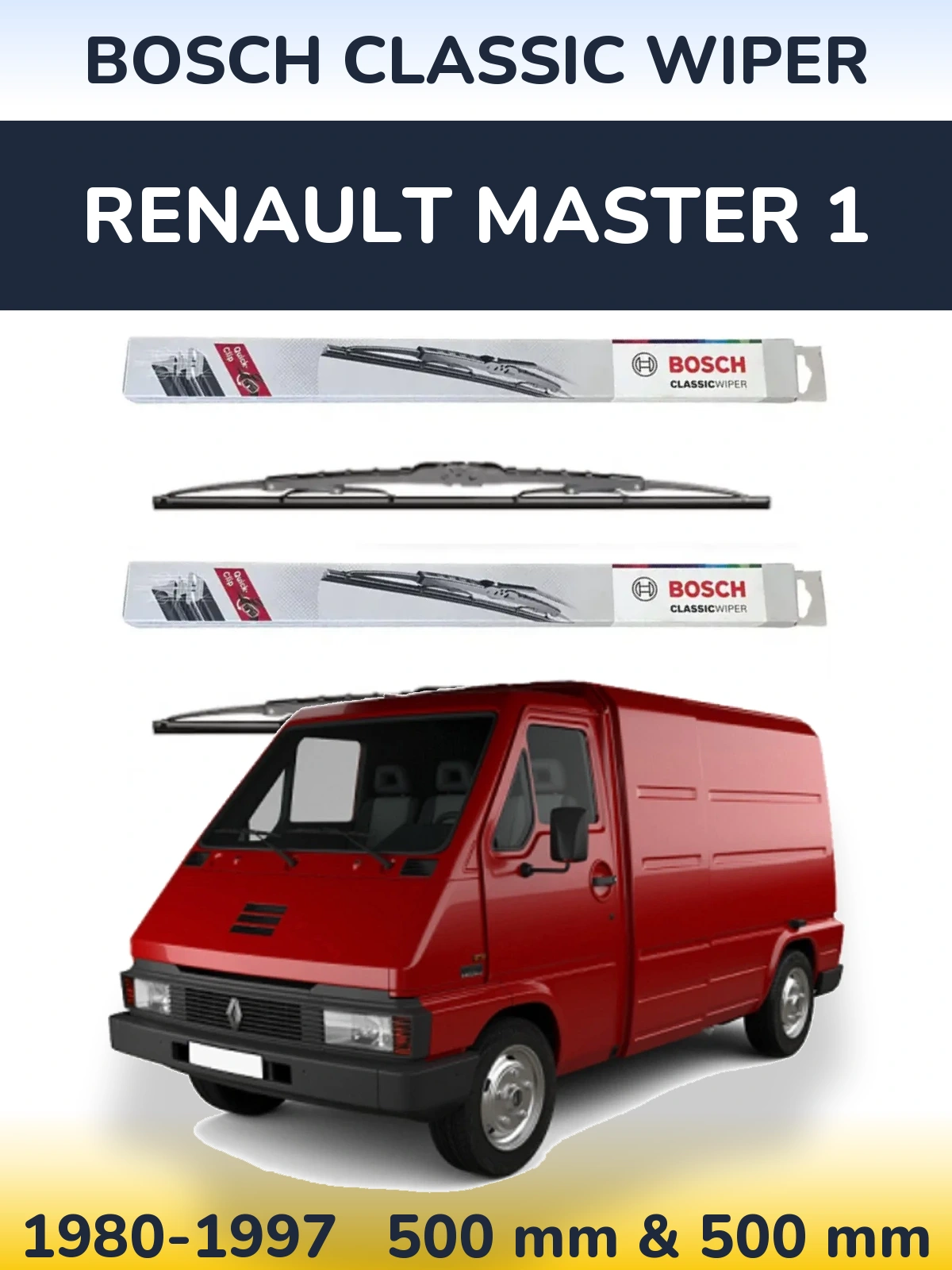 Комплект передних дворников BOSCH Classic Wiper 500 & 500 мм для Renault Master 1 1980-1997