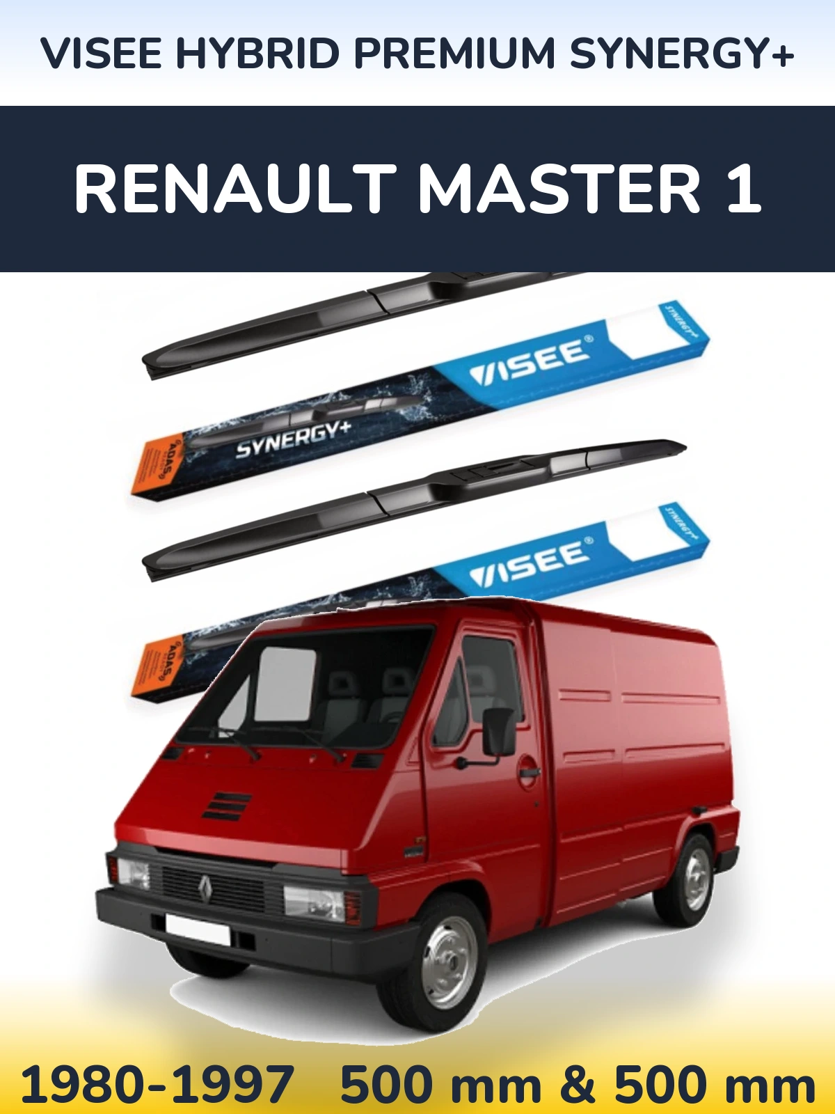 Front wiper blade set VISEE HYBRID PREMIUM SYNERGY+ 500 & 500 mm for Renault Master 1 1980-1997
