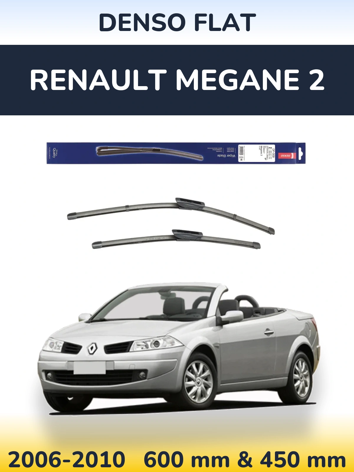 Front wiper blade set Denso Flat 600 & 450 mm for Renault Megane 2 2006-2010