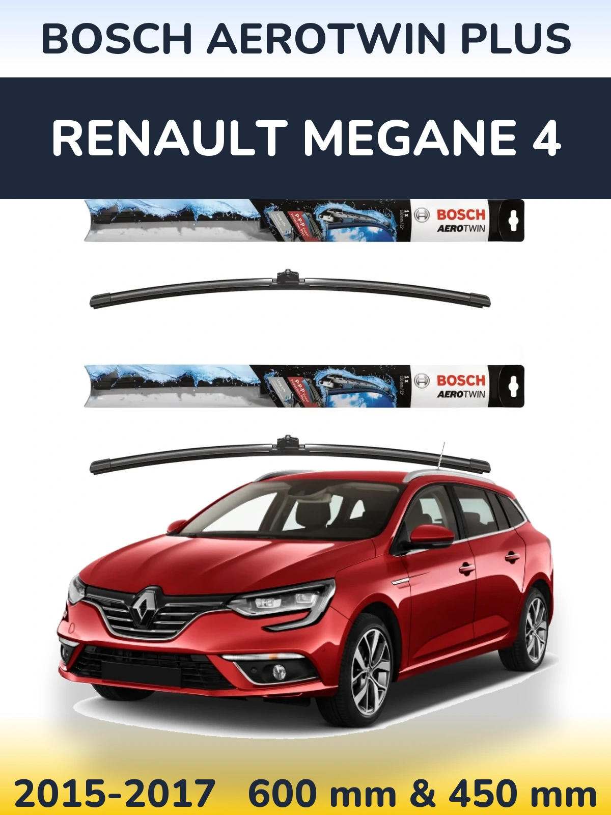 Комплект передних дворников BOSCH AeroTwin Plus 600 & 450 мм для Renault Megane 4 2015-2017