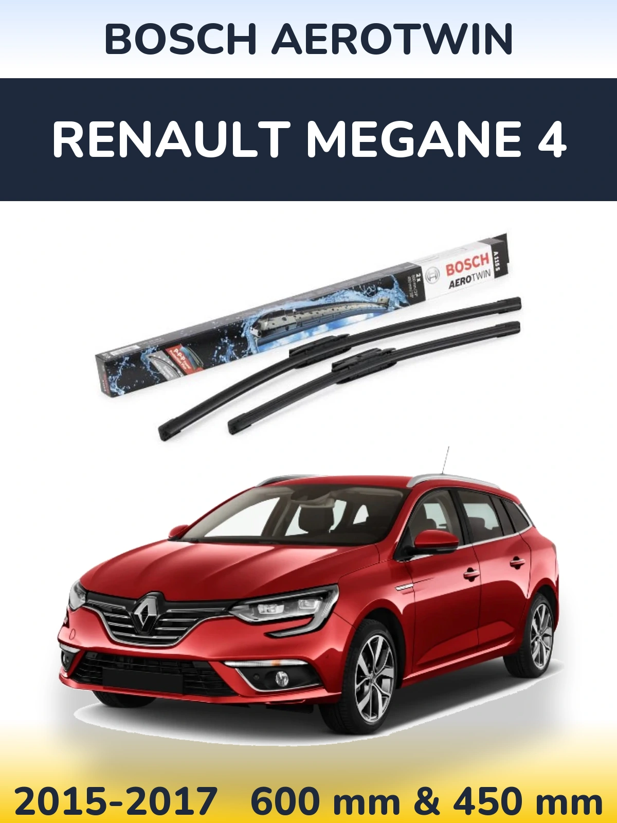 Комплект передних дворников BOSCH AeroTwin 600 & 450 мм для Renault Megane 4 2015-2017