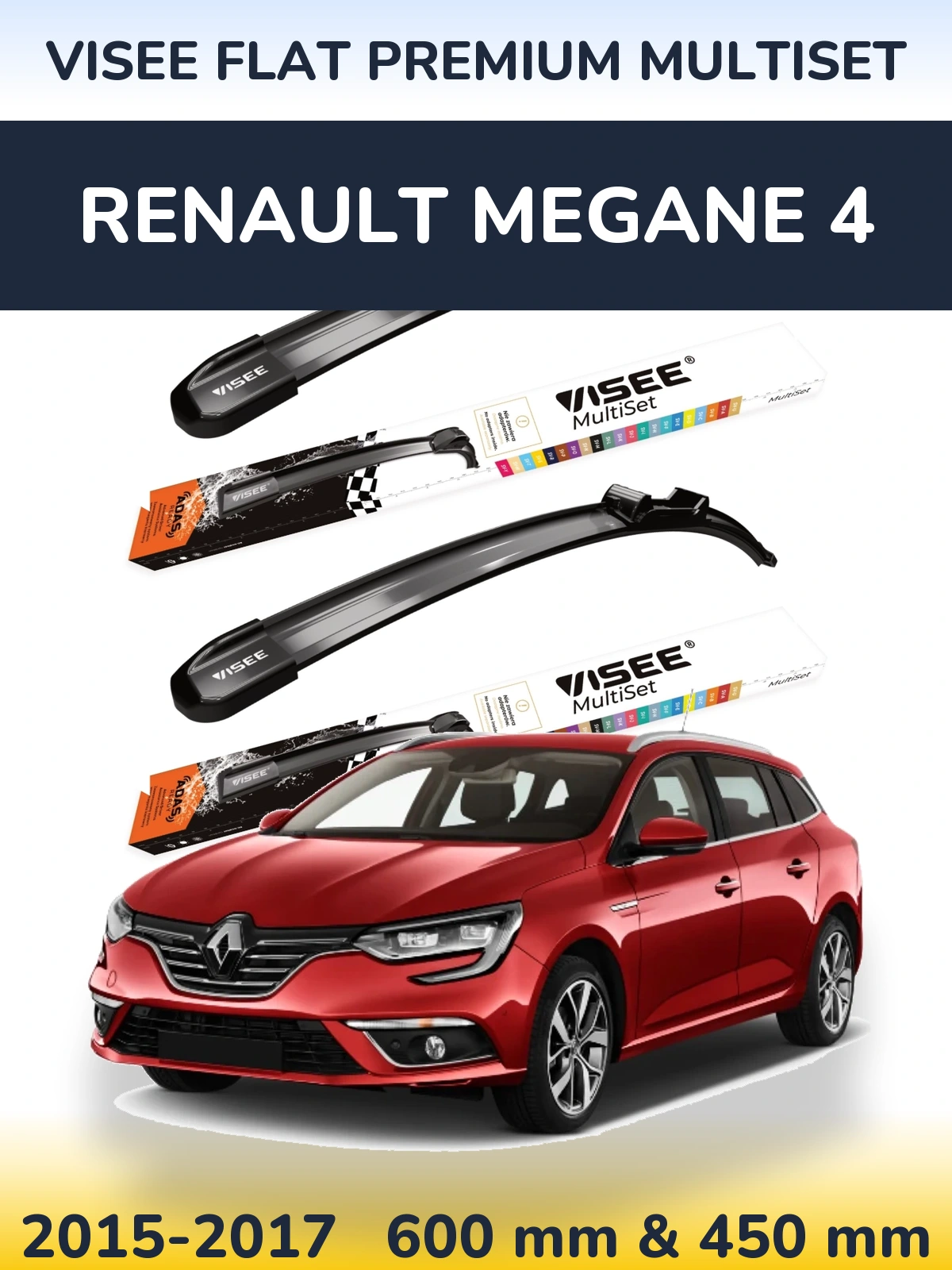 Комплект передних дворников VISEE FLAT PREMIUM MultiSet 600 & 450 мм для Renault Megane 4 2015-2017