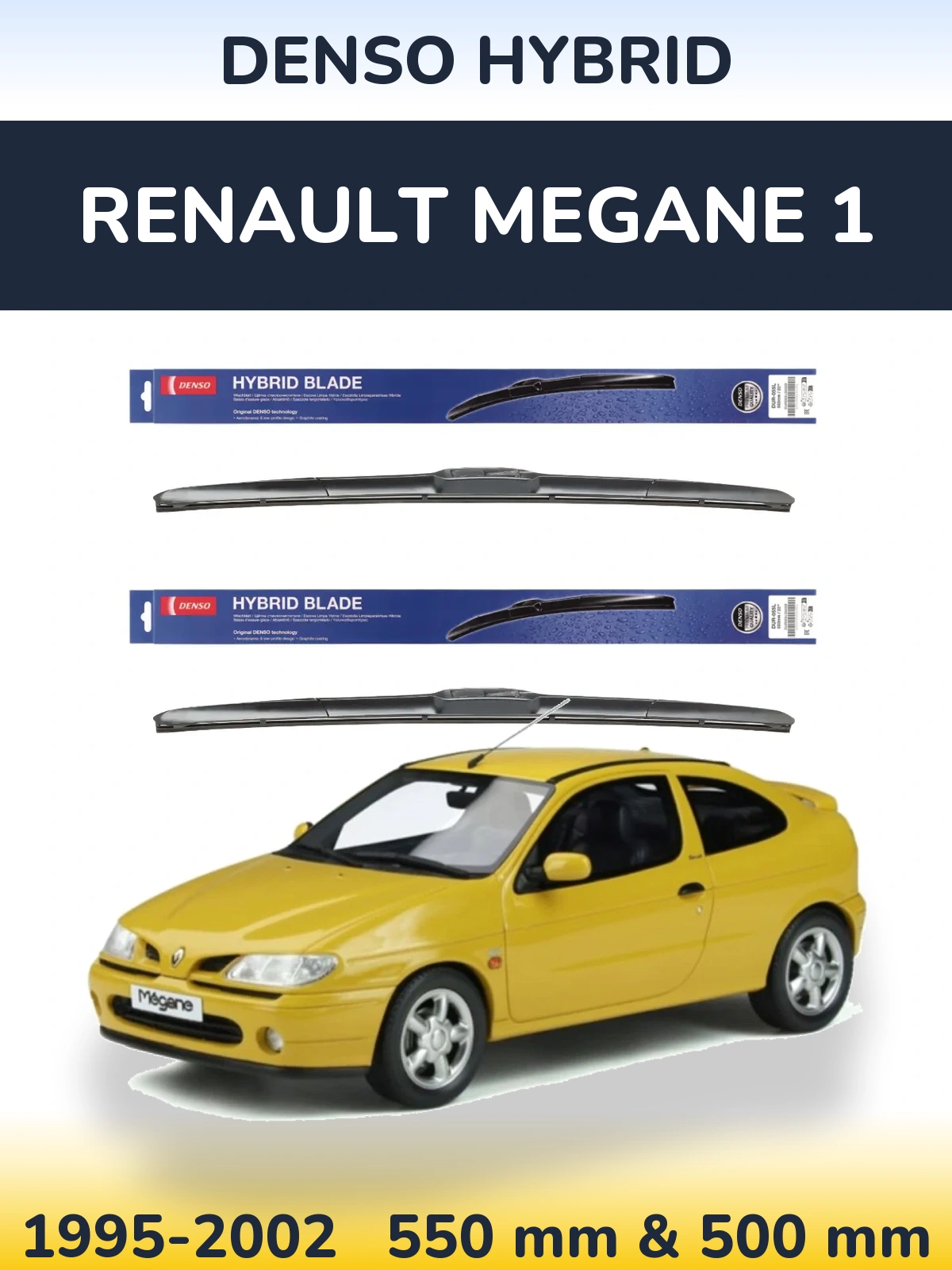 Front wiper blade set Denso Hybrid 550 & 500 mm for Renault Megane 1 1995-2002