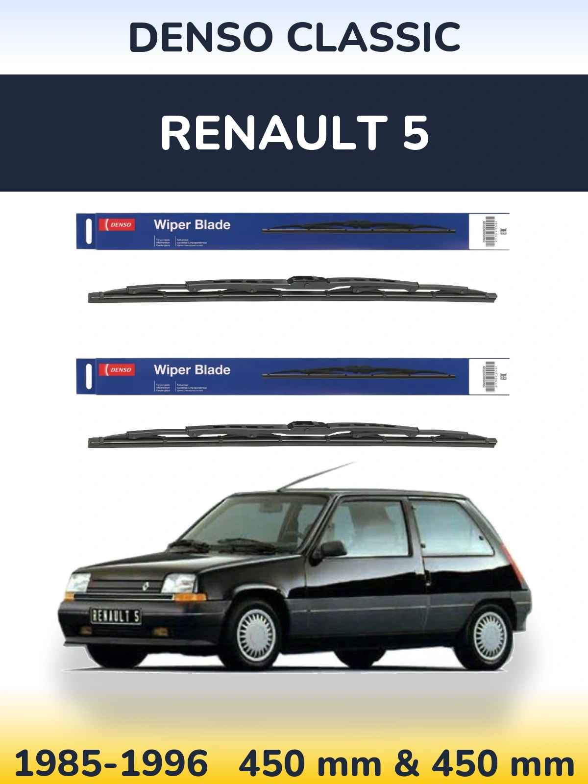 Front wiper blade set Denso Classic 450 & 450 mm for Renault 5 1985-1996