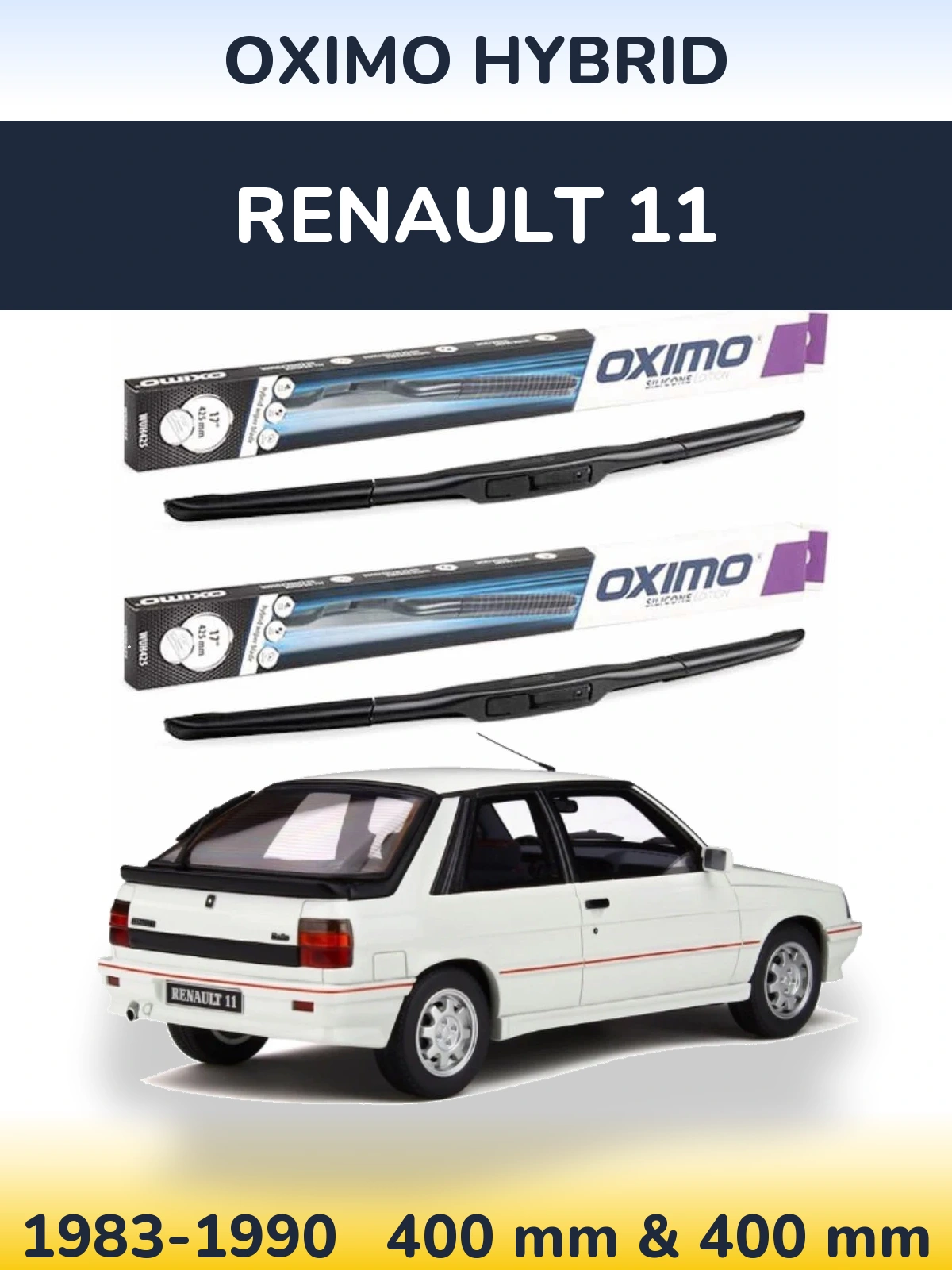 Front wiper blade set Oximo Hybrid 400 & 400 mm for Renault 11 1983-1990