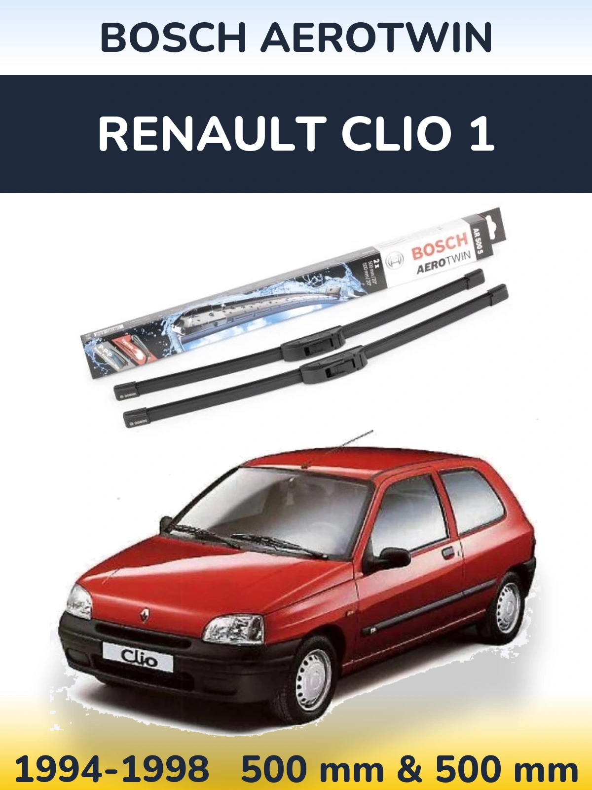 Комплект передних дворников BOSCH AeroTwin 500 & 500 мм для Renault Clio 1 1994-1998