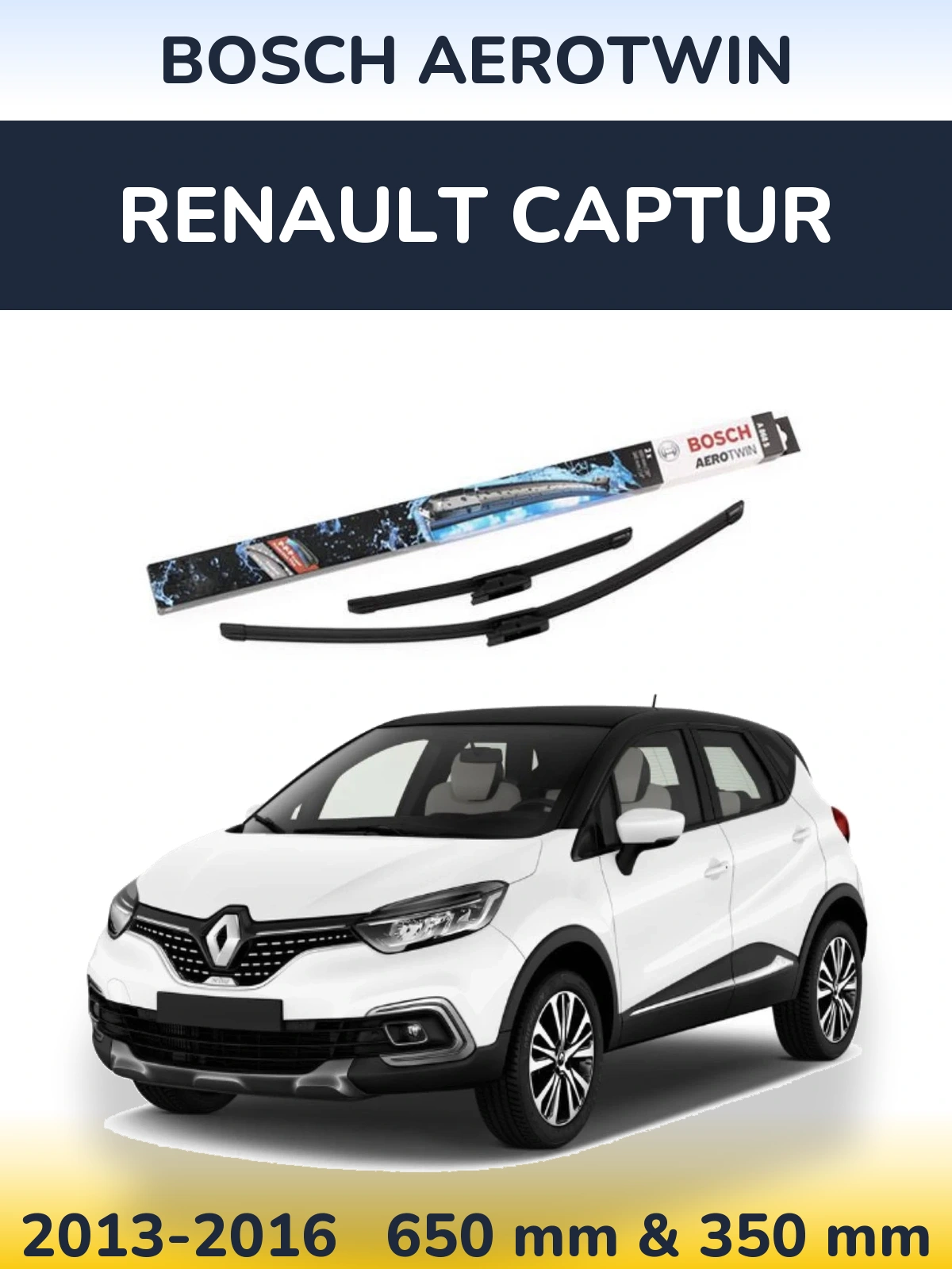 Front wiper blade set BOSCH AeroTwin 650 & 350 mm for Renault Captur 2013-2016