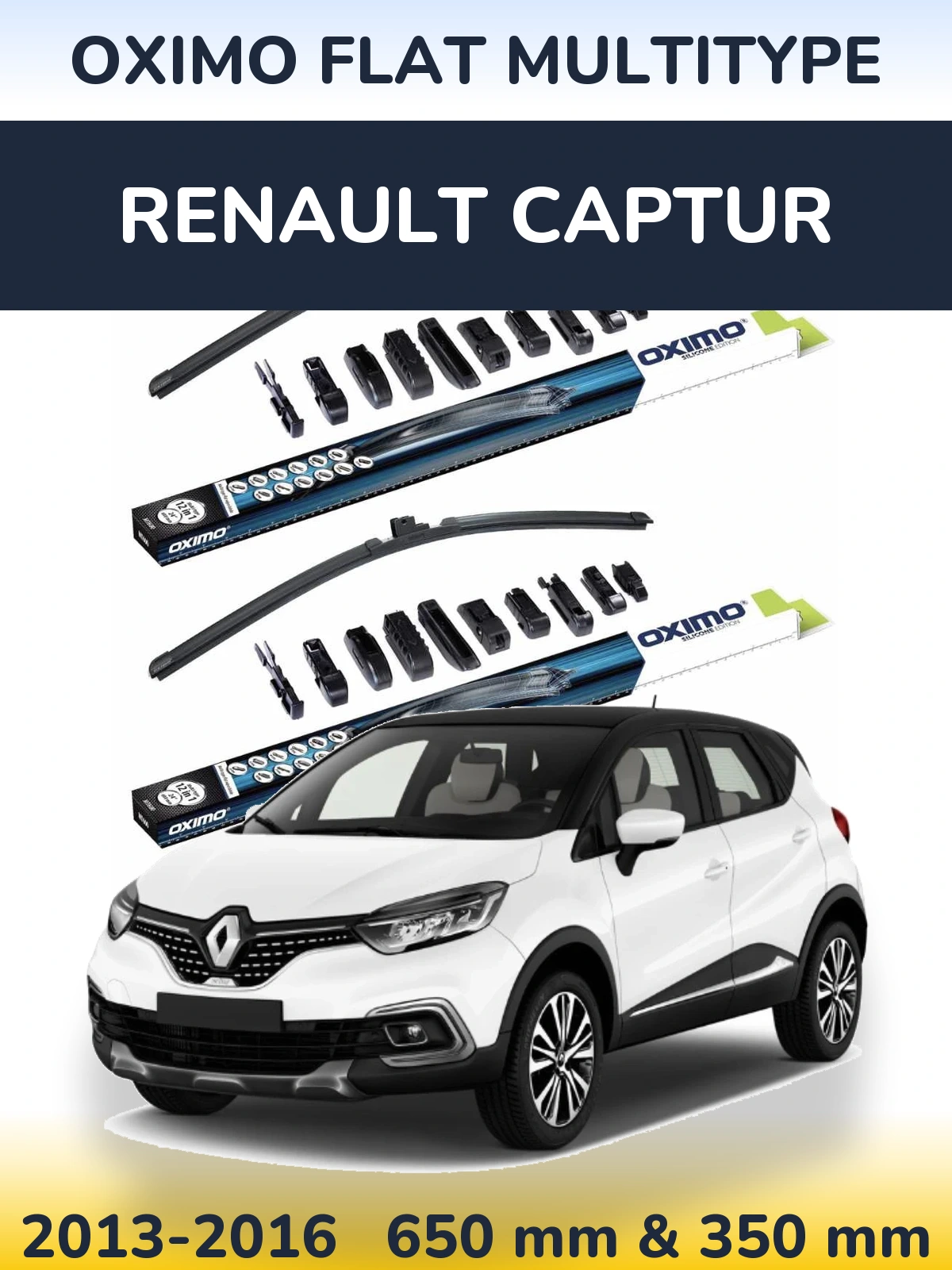Front wiper blade set Oximo Flat MultiTypee 650 & 350 mm for Renault Captur 2013-2016