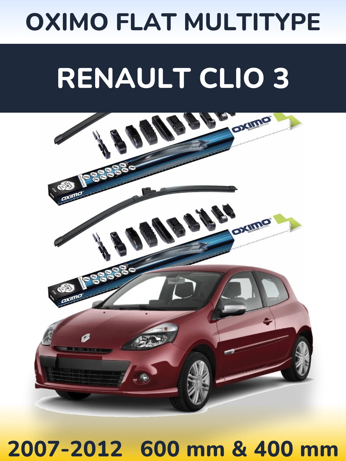 Front wiper blade set Oximo Flat MultiTypee 600 & 400 mm for Renault Clio 3 2007-2012