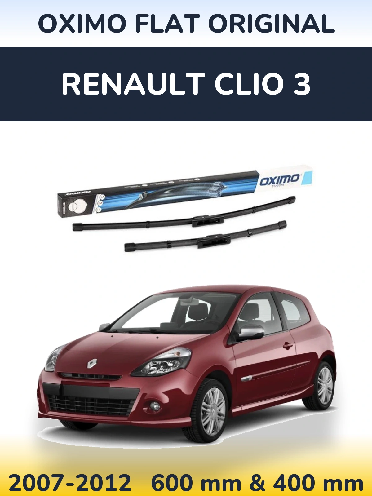 Front wiper blade set Oximo Flat Original 600 & 400 mm for Renault Clio 3 2007-2012