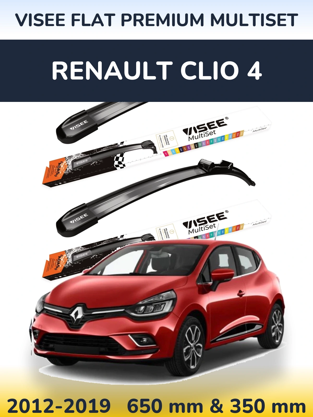 Front wiper blade set VISEE FLAT PREMIUM MultiSet 650 & 350 mm for Renault Clio 4 2012-2019
