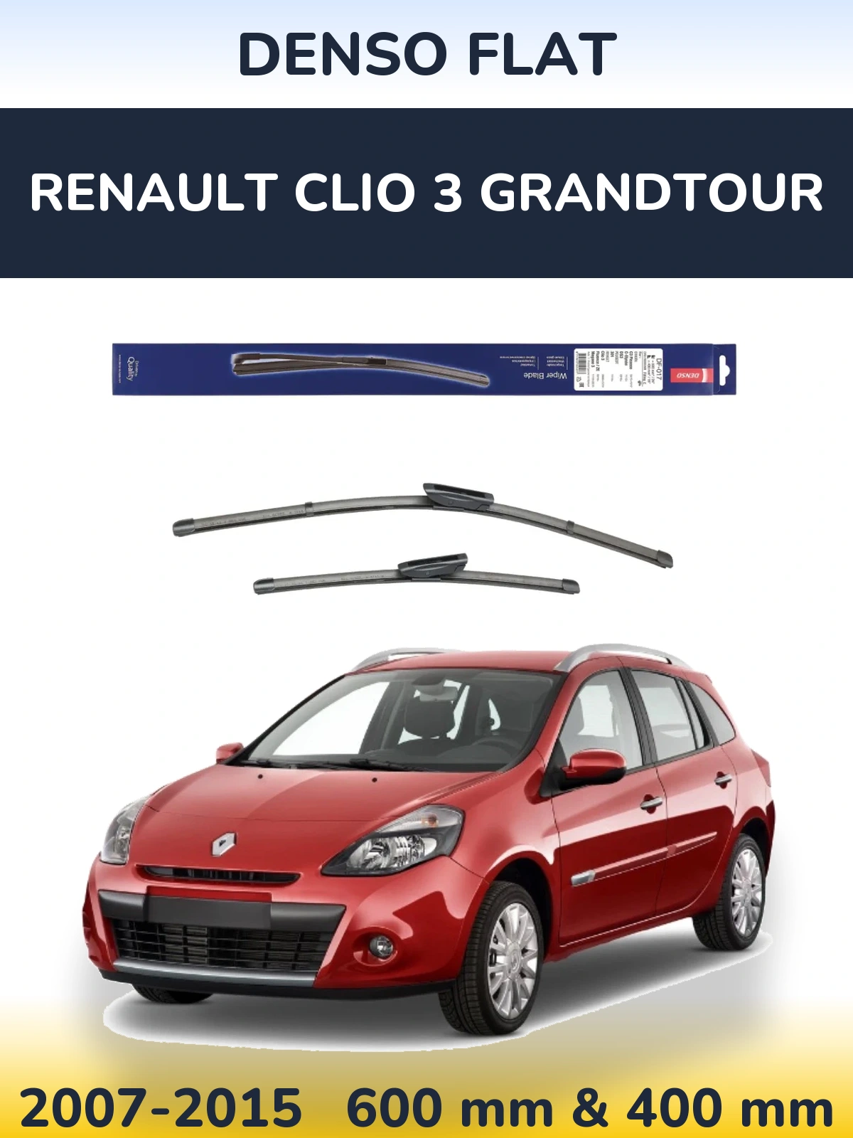 Комплект передніх щіток Denso Flat 600 & 400 мм для Renault Clio 3 Grandtour 2007-2015