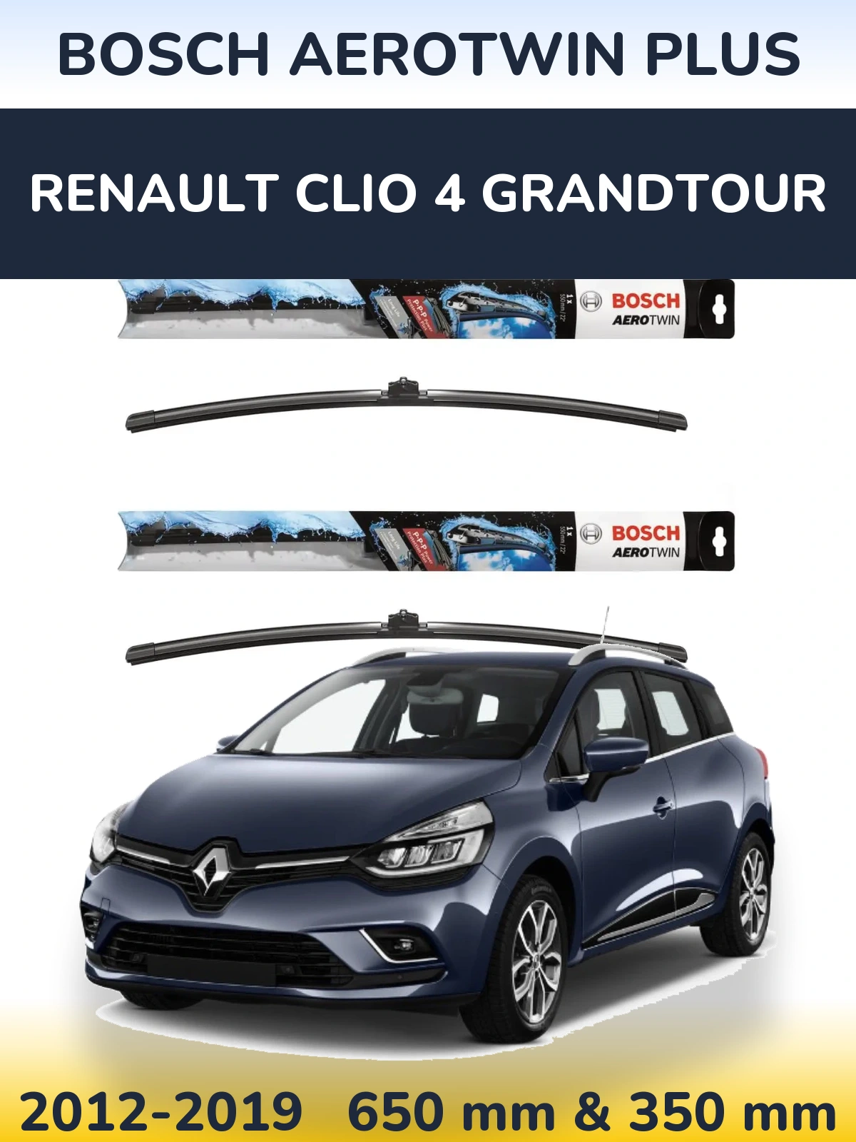 Комплект передніх щіток BOSCH AeroTwin Plus 650 & 350 мм для Renault Clio 4 Grandtour 2012-2019