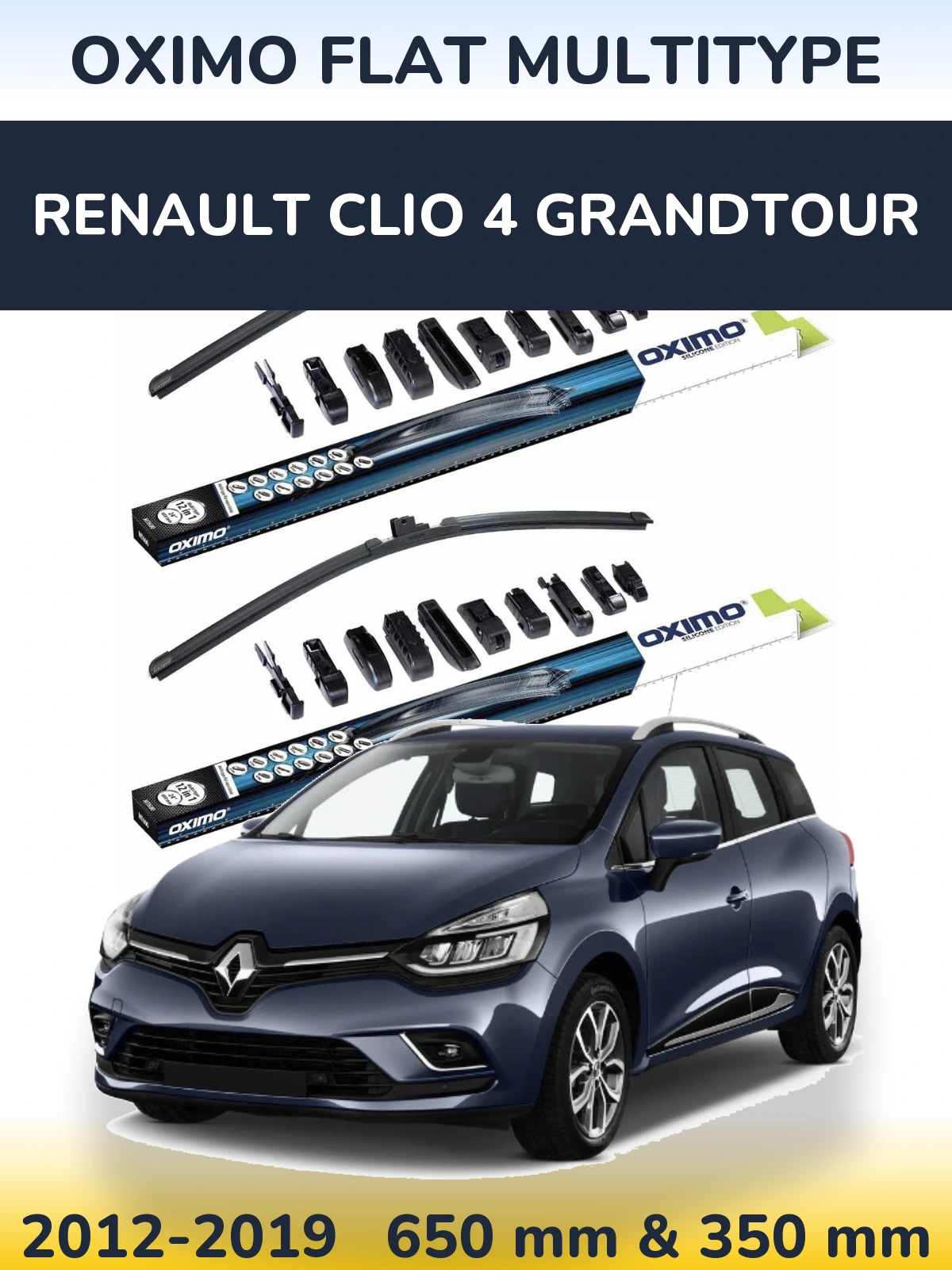 Front wiper blade set Oximo Flat MultiTypee 650 & 350 mm for Renault Clio 4 Grandtour 2012-2019