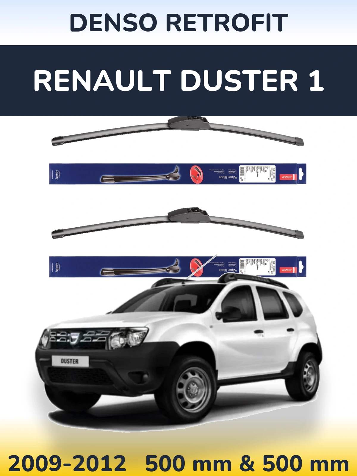 Front wiper blade set Denso Retrofit 500 & 500 mm for Renault Duster 1 2009-2012