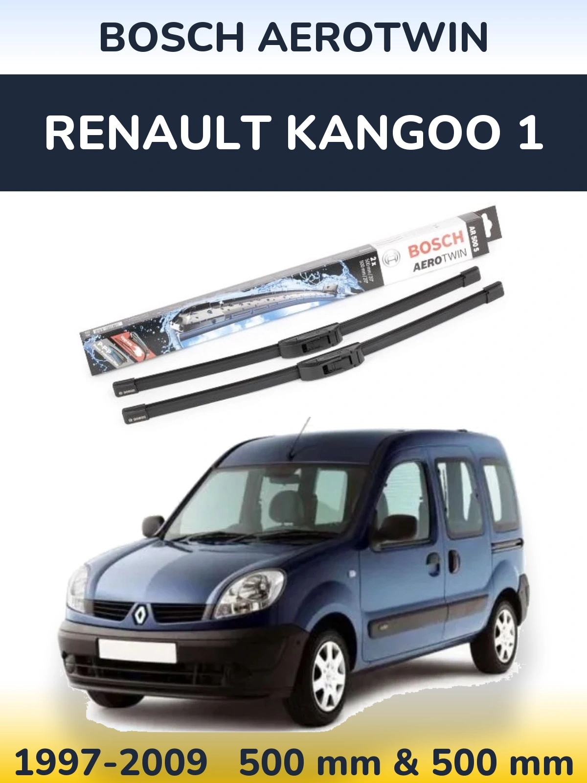 Front wiper blade set BOSCH AeroTwin 500 & 500 mm for Renault Kangoo 1 1997-2009