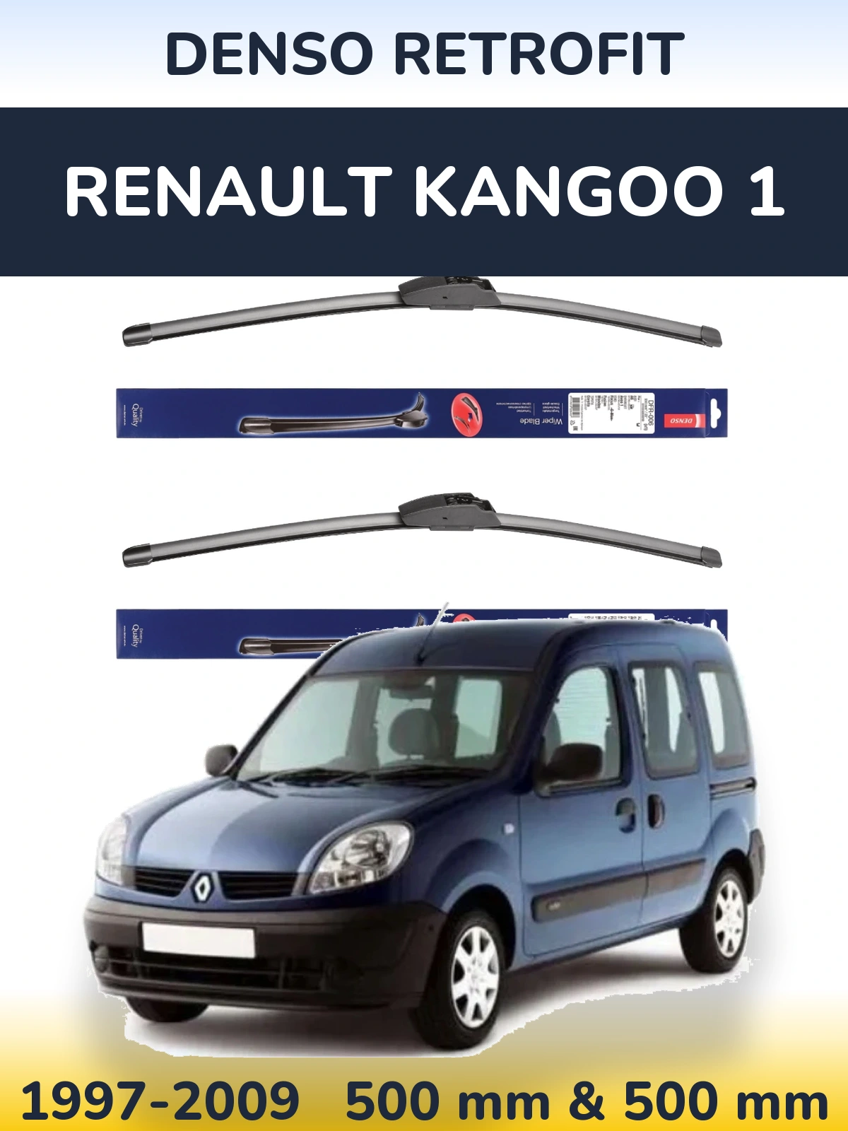 Комплект передних дворников Denso Retrofit 500 & 500 мм для Renault Kangoo 1 1997-2009
