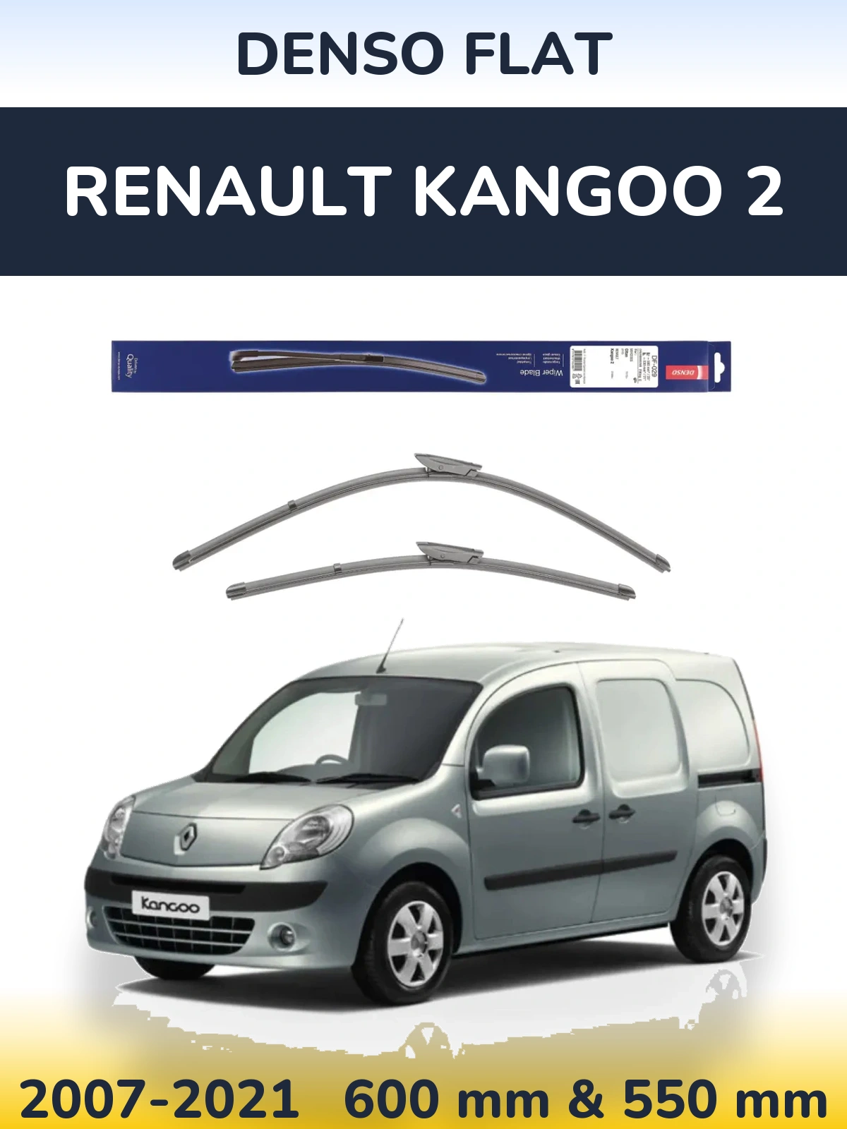 Front wiper blade set Denso Flat 580 & 530 mm for Renault Kangoo 2 2007-2021