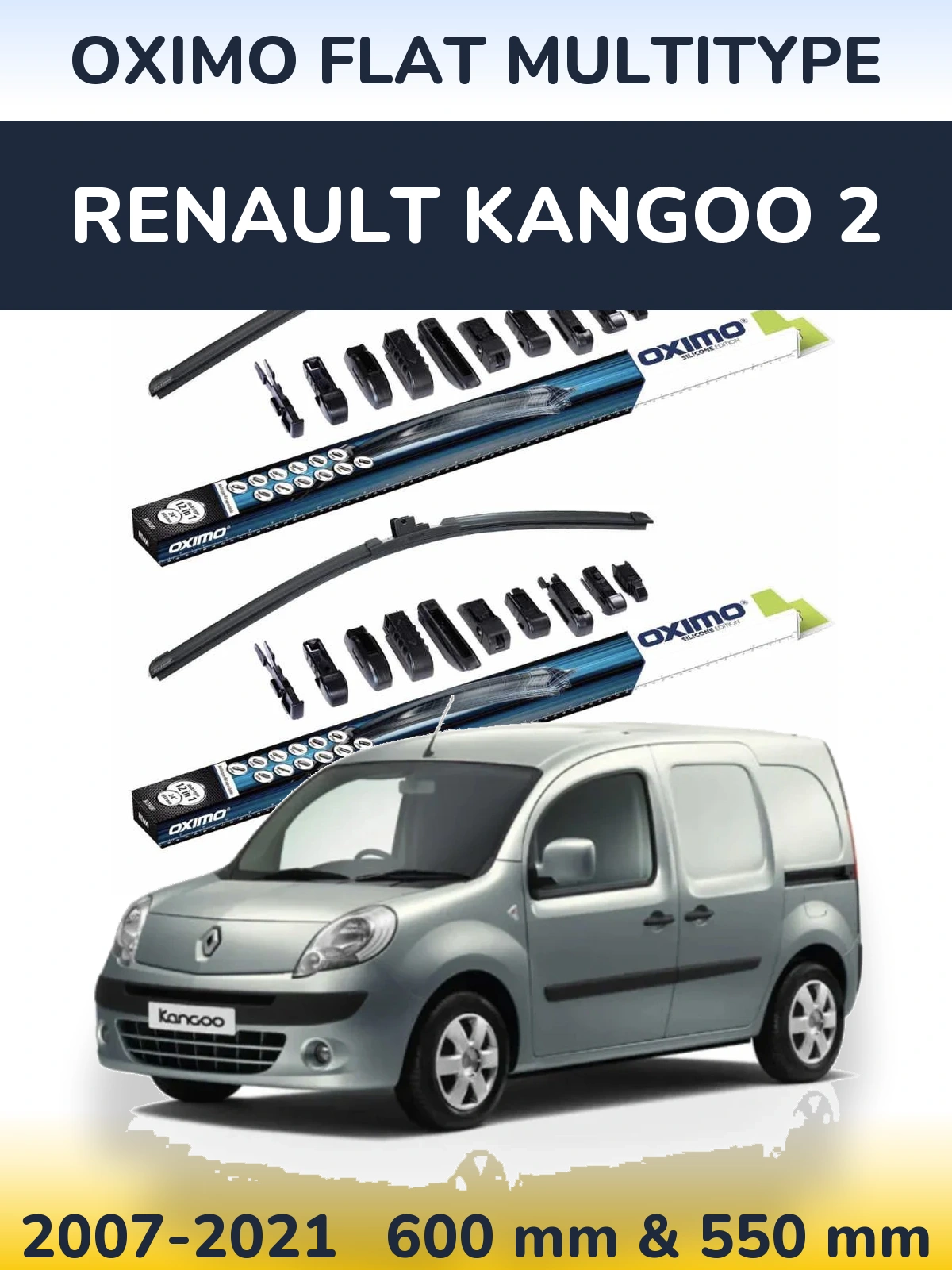 Front wiper blade set Oximo Flat MultiTypee 600 & 550 mm for Renault Kangoo 2 2007-2021