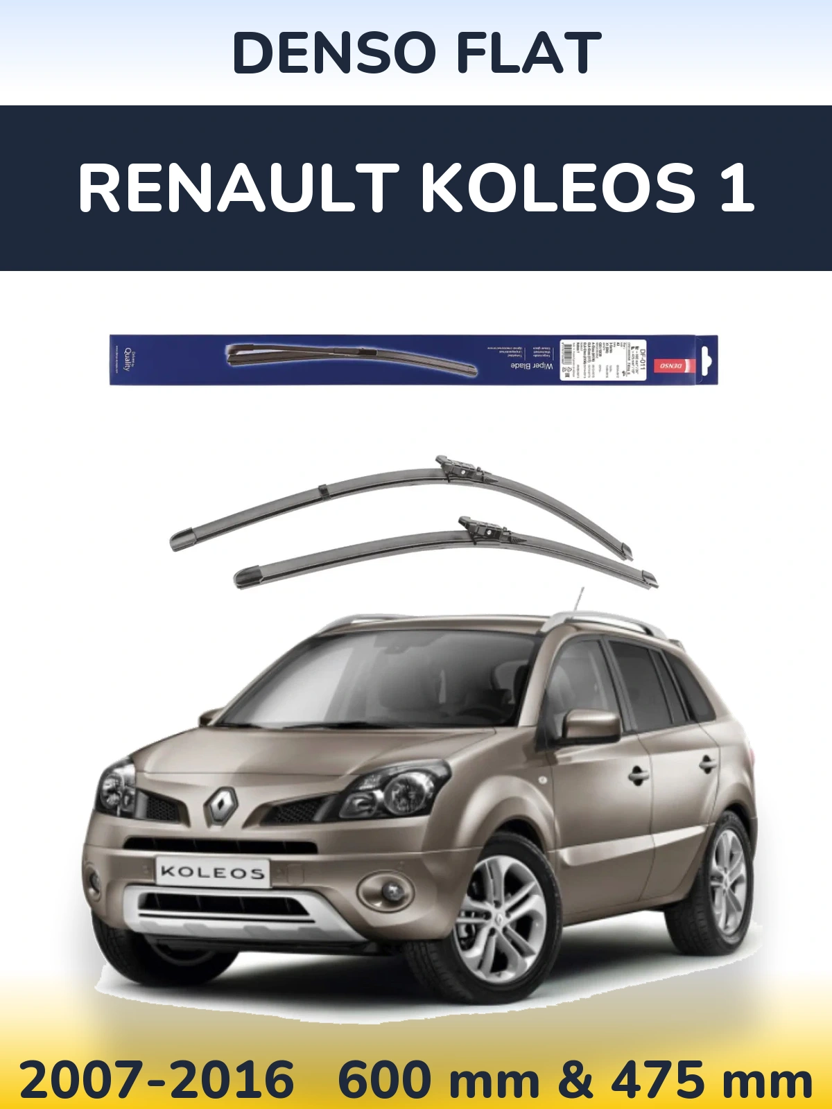 Front wiper blade set Denso Flat 600 & 475 mm for Renault Koleos 1 2007-2016