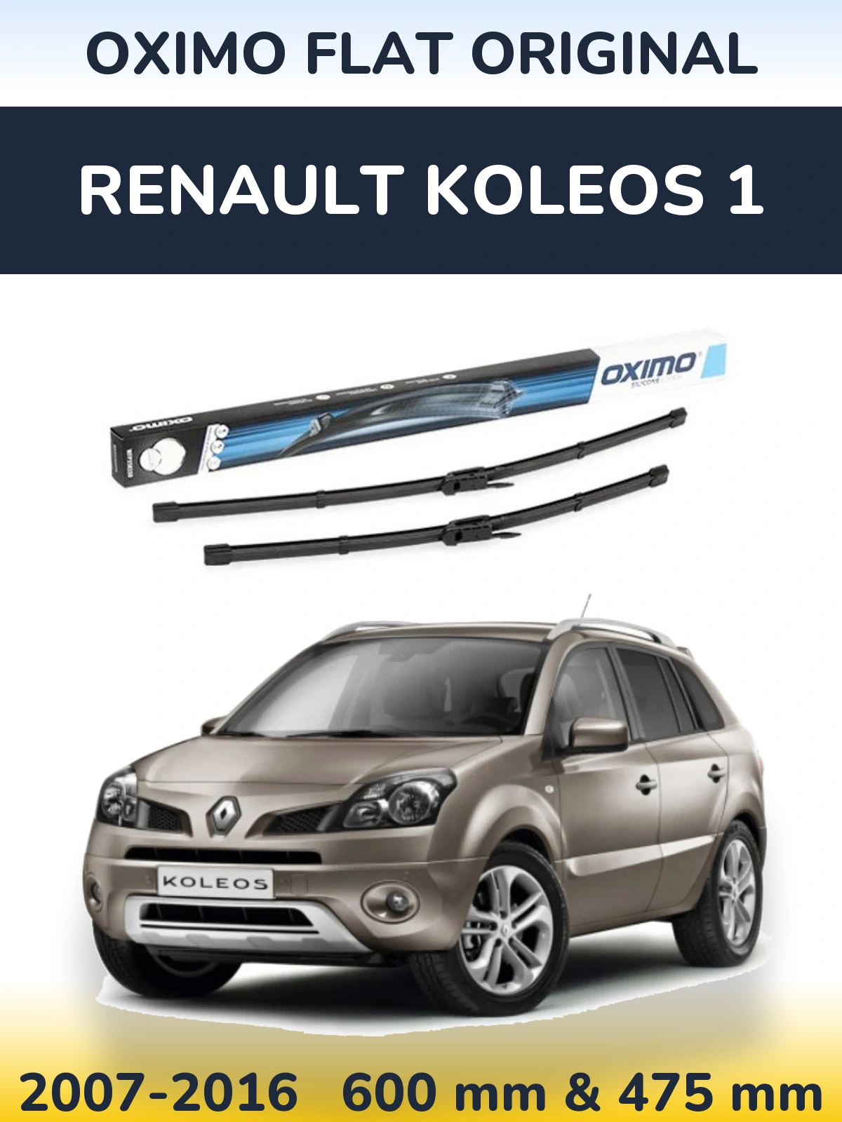 Front wiper blade set Oximo Flat Original 600 & 475 mm for Renault Koleos 1 2007-2016