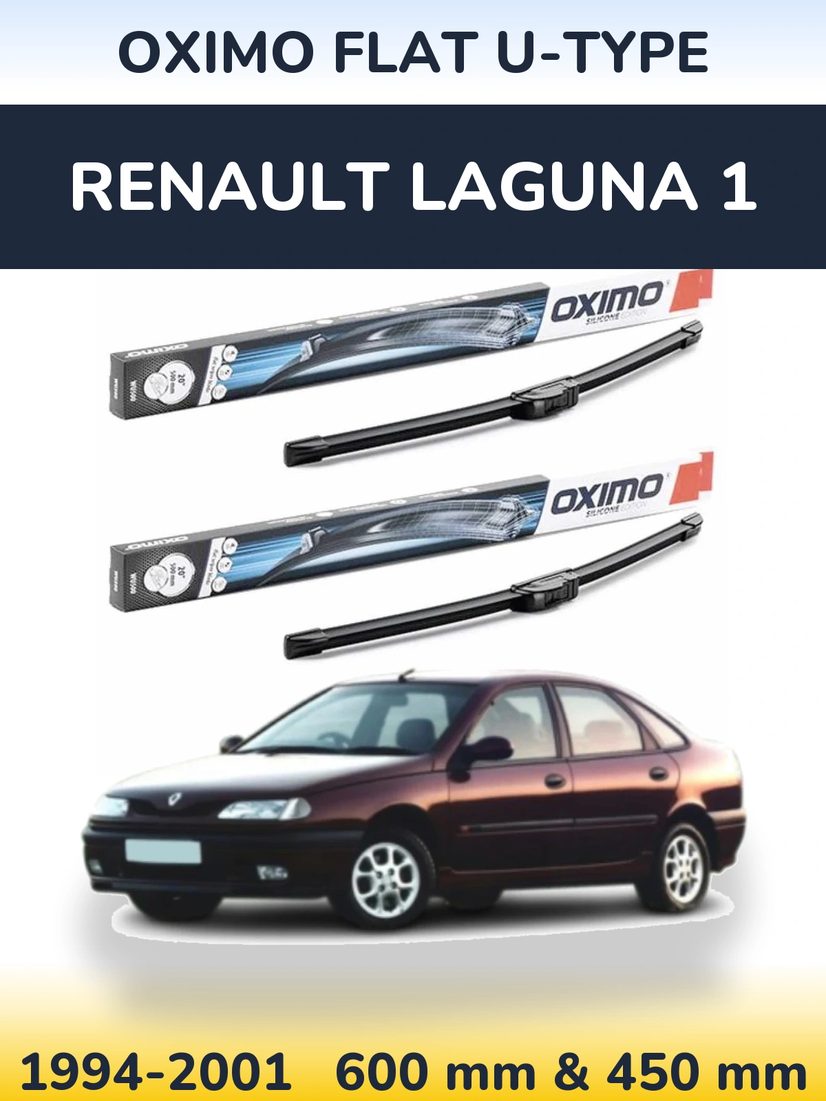 Front wiper blade set Oximo Flat U-type 600 & 450 mm for Renault Laguna 1 1994-2001