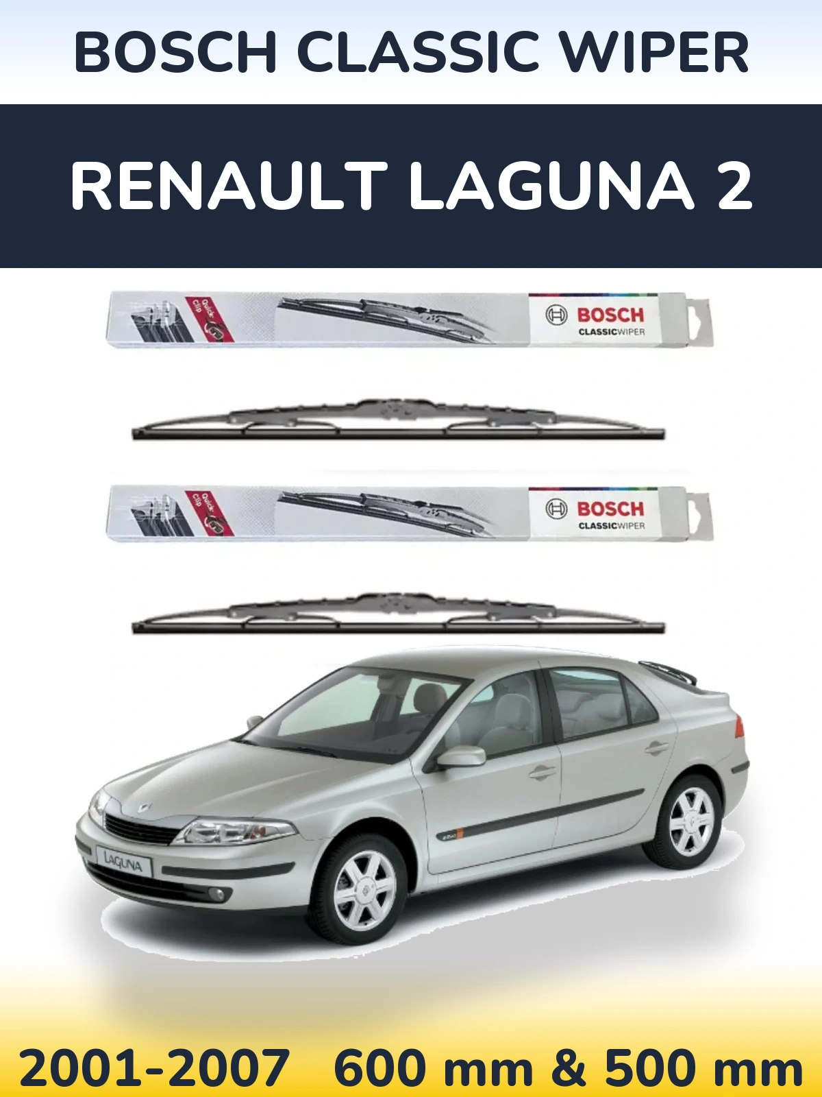 Комплект передних дворников BOSCH Classic Wiper 600 & 500 мм для Renault Laguna 2 2001-2007