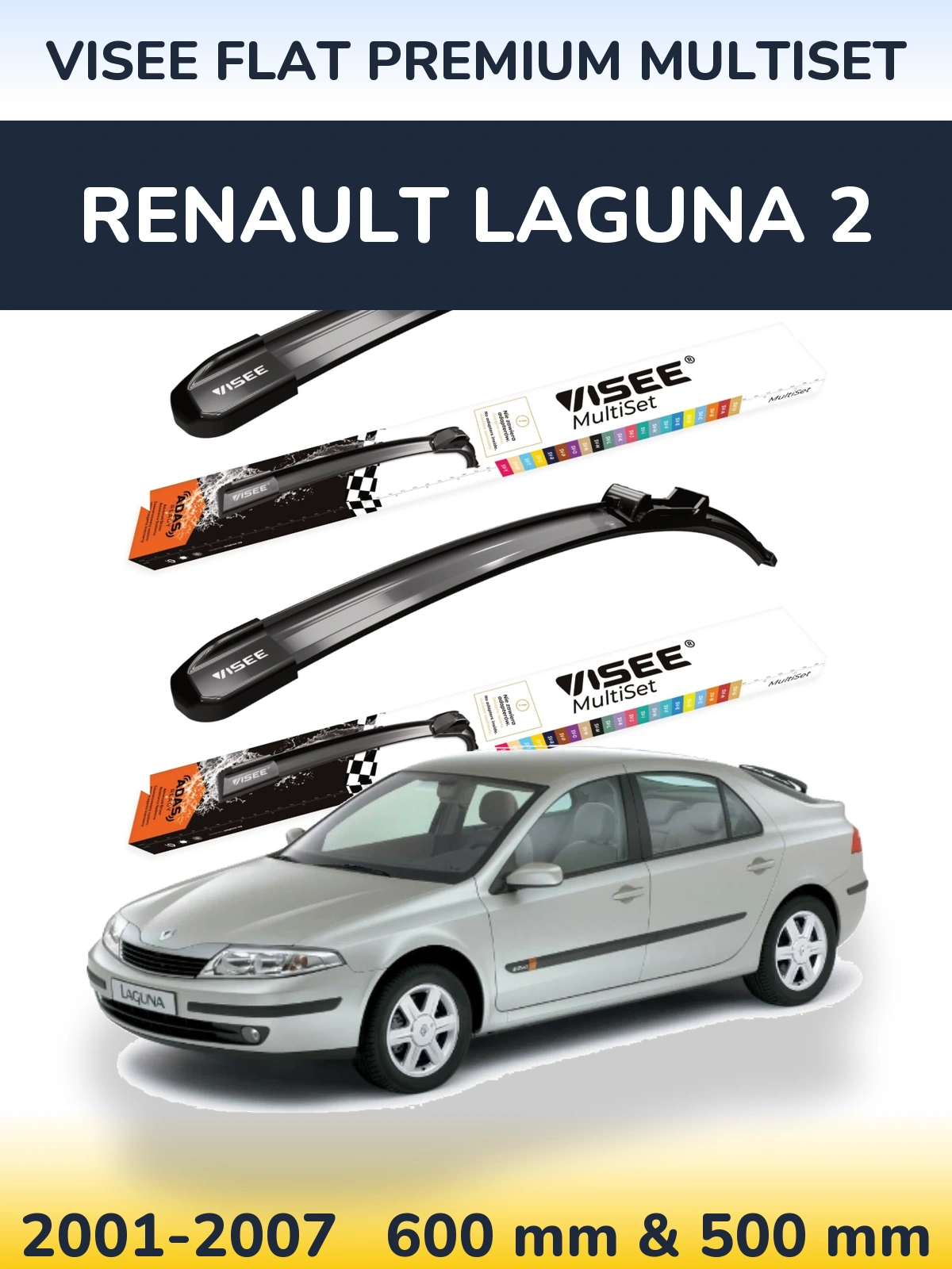 Комплект передних дворников VISEE FLAT PREMIUM MultiSet 600 & 500 мм для Renault Laguna 2 2001-2007