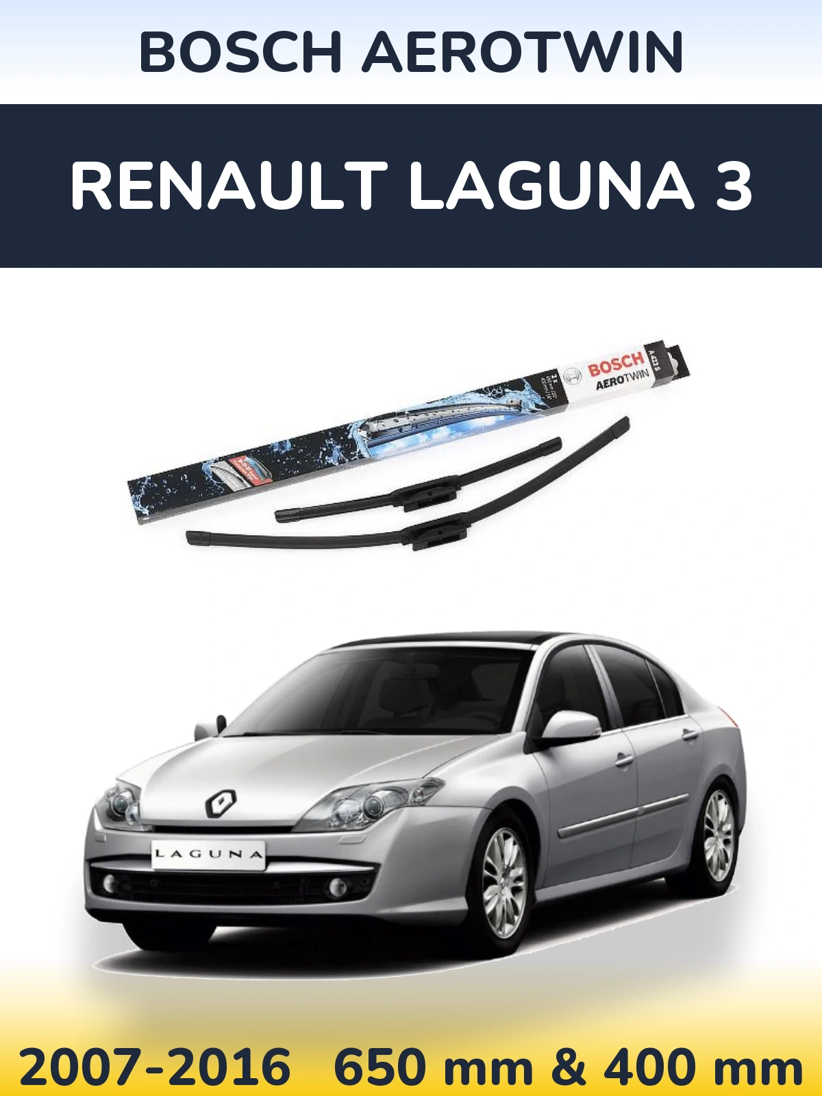 Комплект передних дворников BOSCH AeroTwin 650 & 400 мм для Renault Laguna 3 2007-2016