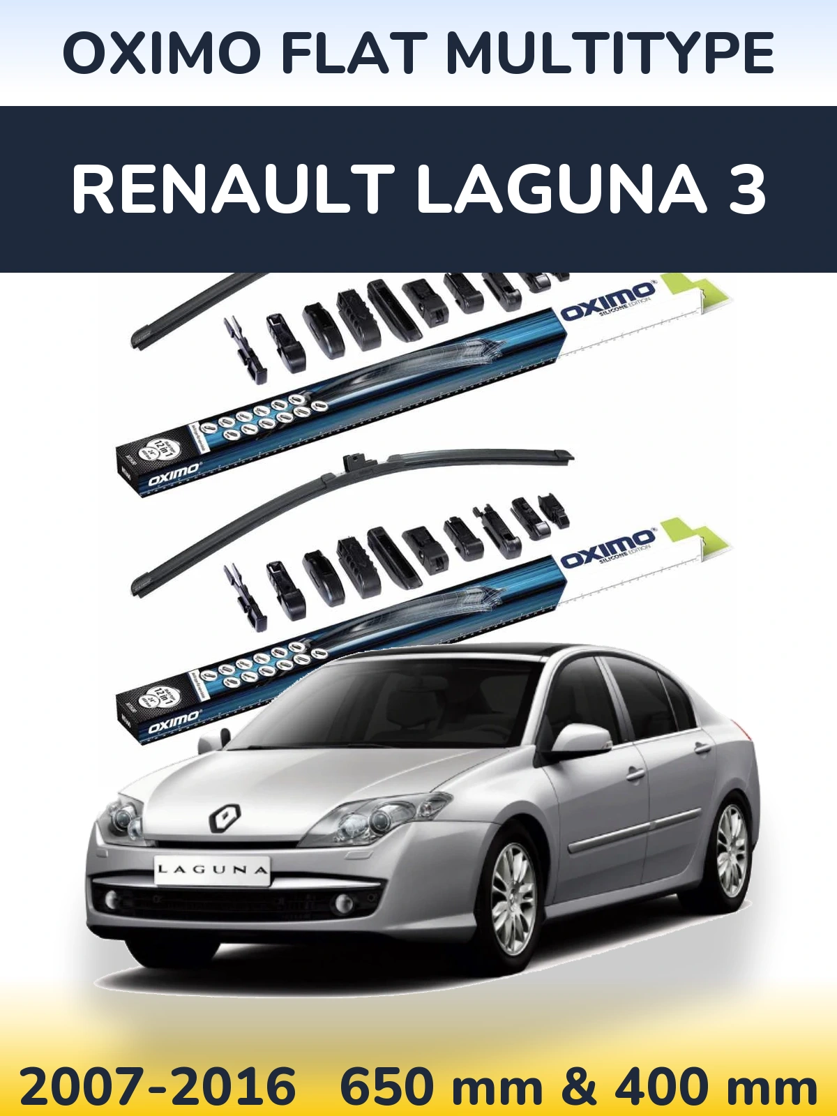 Front wiper blade set Oximo Flat MultiTypee 650 & 400 mm for Renault Laguna 3 2007-2016